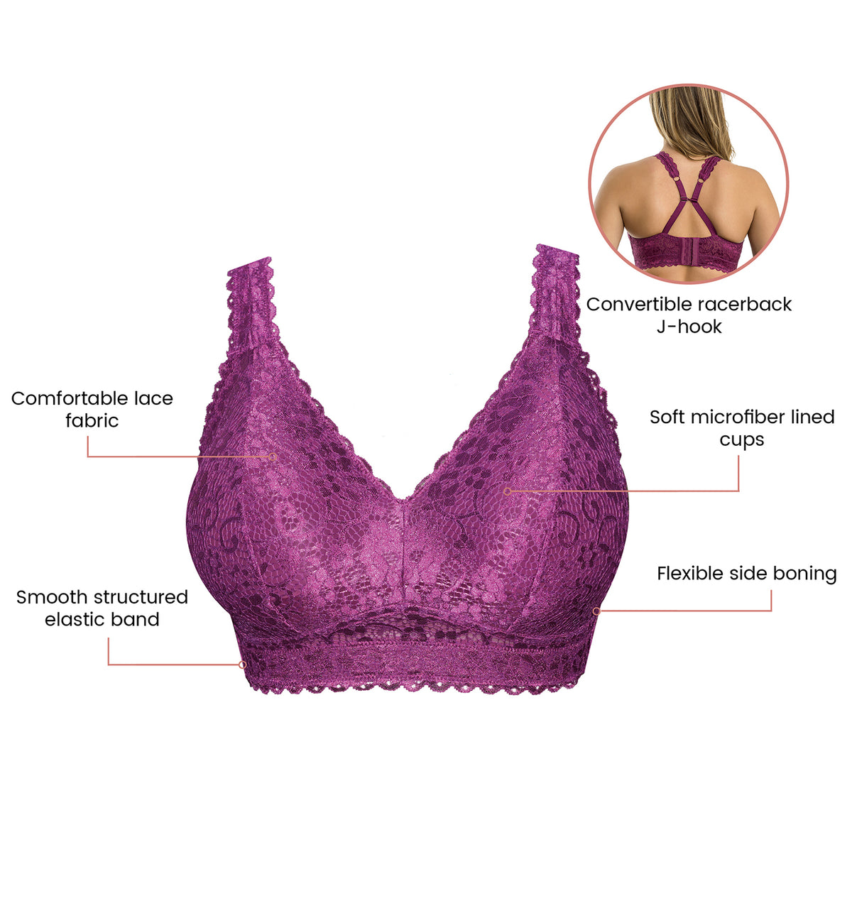 Parfait Adriana Banded Stretch Lace Wireless Bralette (P5482),30D,Blackberry - Blackberry,30D