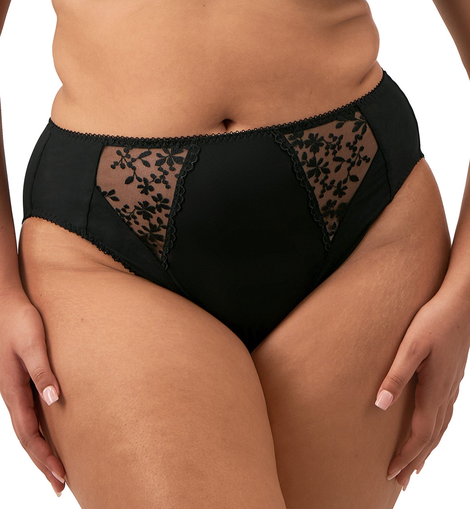 Elomi Zarla High Leg Brief Panty (302553),Medium,Black - Black,Medium