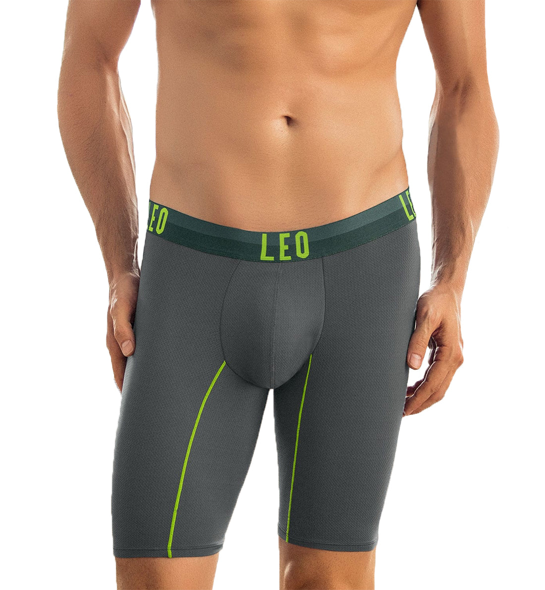 LEO Men's Perfect Fit Long Leg Boxer Brief (033290N),Medium,Gray - Gray,Medium