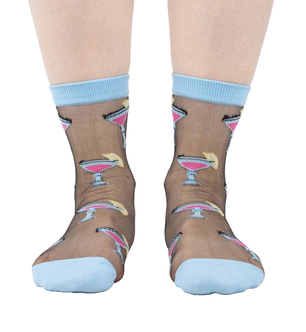 SOCK it to me Sheer Crew Socks (H0006),Just Here for the Cocktails - Just Here for the Cocktails,One Size