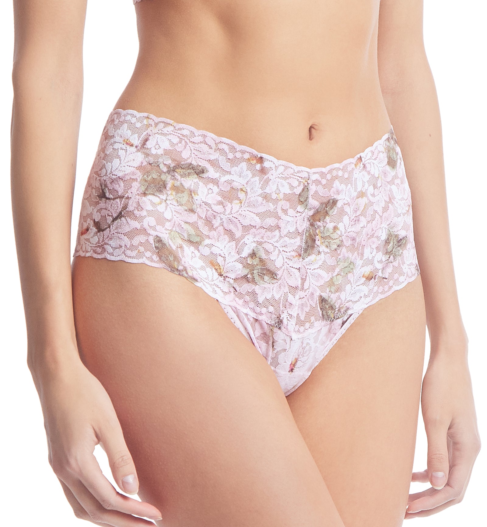 Hanky Panky High-Waist Retro Lace Printed Thong (PR9K1926),Antique Lily - Antique Lily,One Size