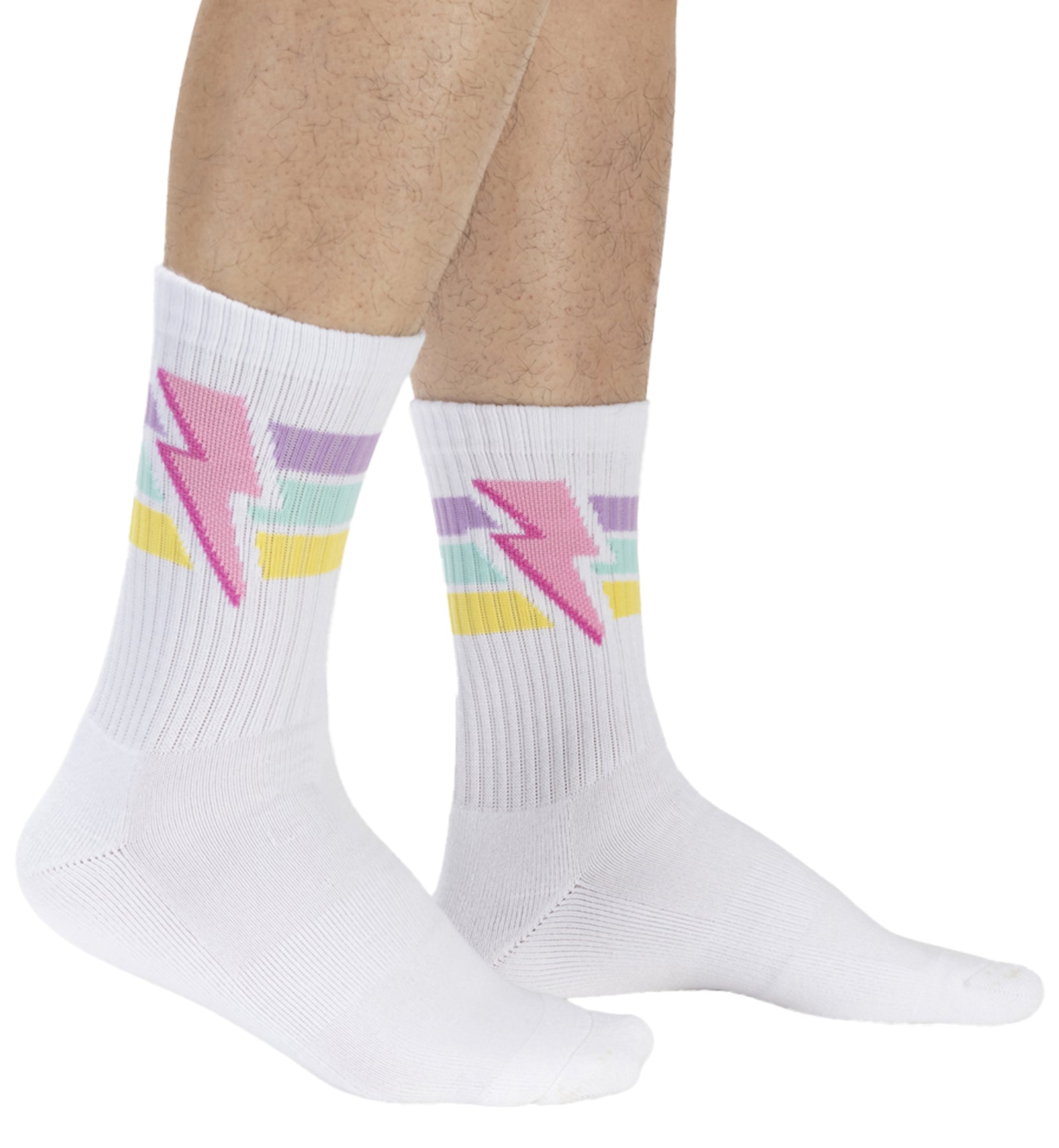 SOCK it to me Athletic Ribbed Crew Socks (R0010-2),Thunderstruck (White) - Thunderstruck (White),One Size