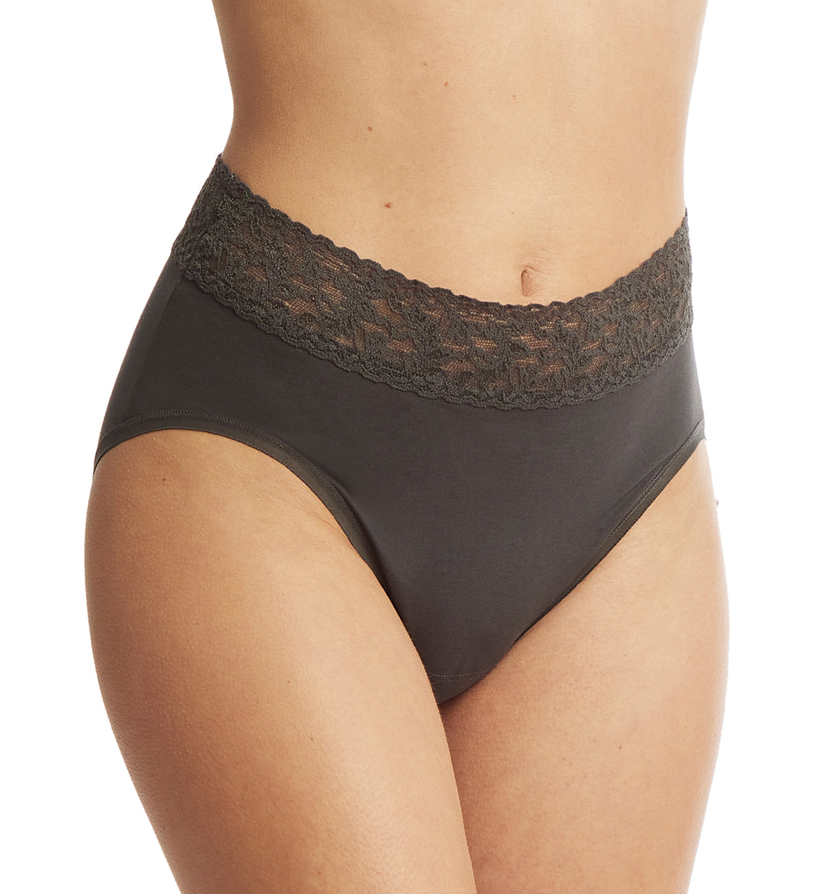 Hanky Panky Cotton French Brief with Lace (892461),Small,Granite - Granite,Small