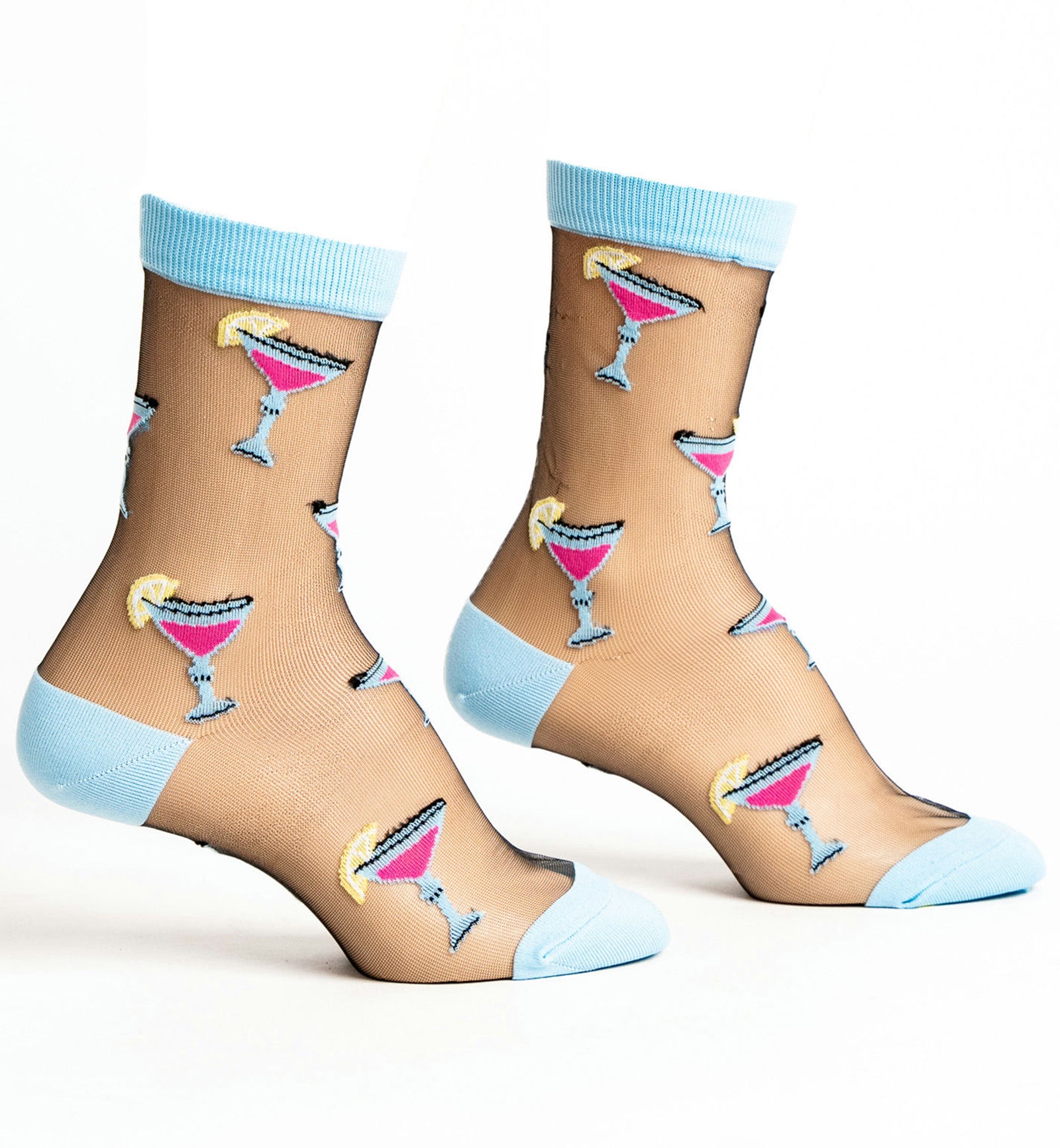 SOCK it to me Sheer Crew Socks (H0006),Just Here for the Cocktails - Just Here for the Cocktails,One Size
