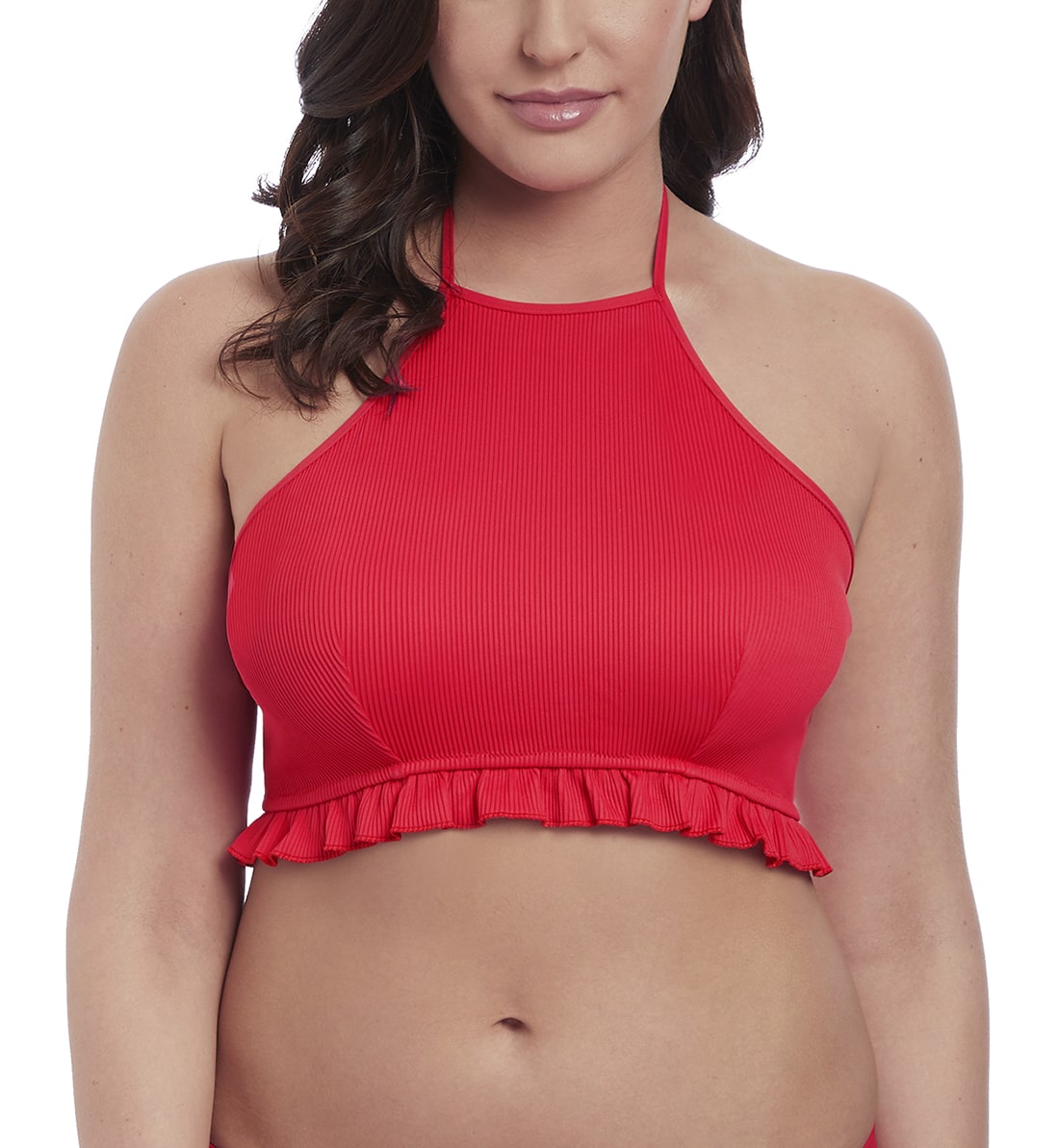 Freya Nouveau Padded Hi-Neck Crop Top Underwire Bikini (6702),28E,Red - Red,28E