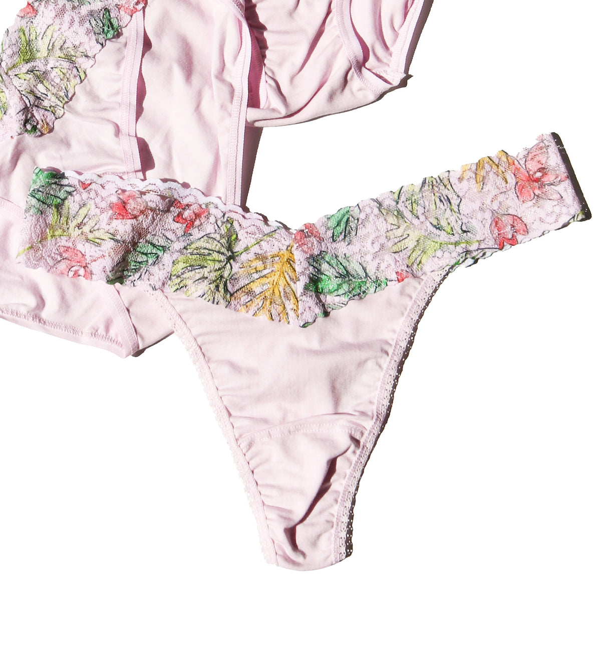 Hanky Panky Cotton-Spandex Original Rise Thong (891802),Island Pink/Lovely Leaves - Lovely Leaves,One Size