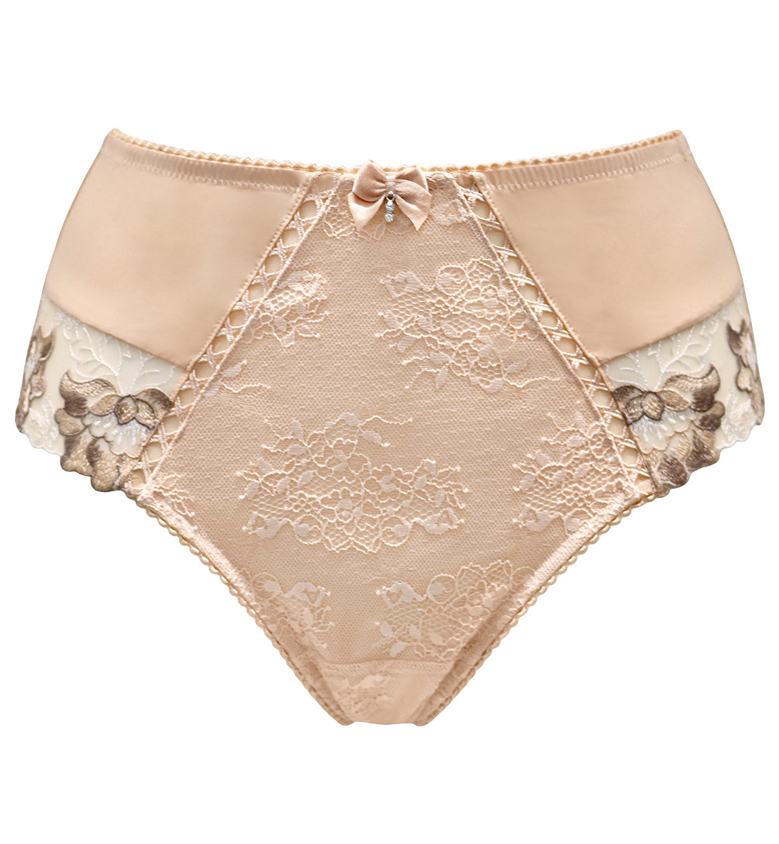 Pour Moi Sofia Lace Embroidered Deep Brief (3834),Small,Latte - Latte,Small