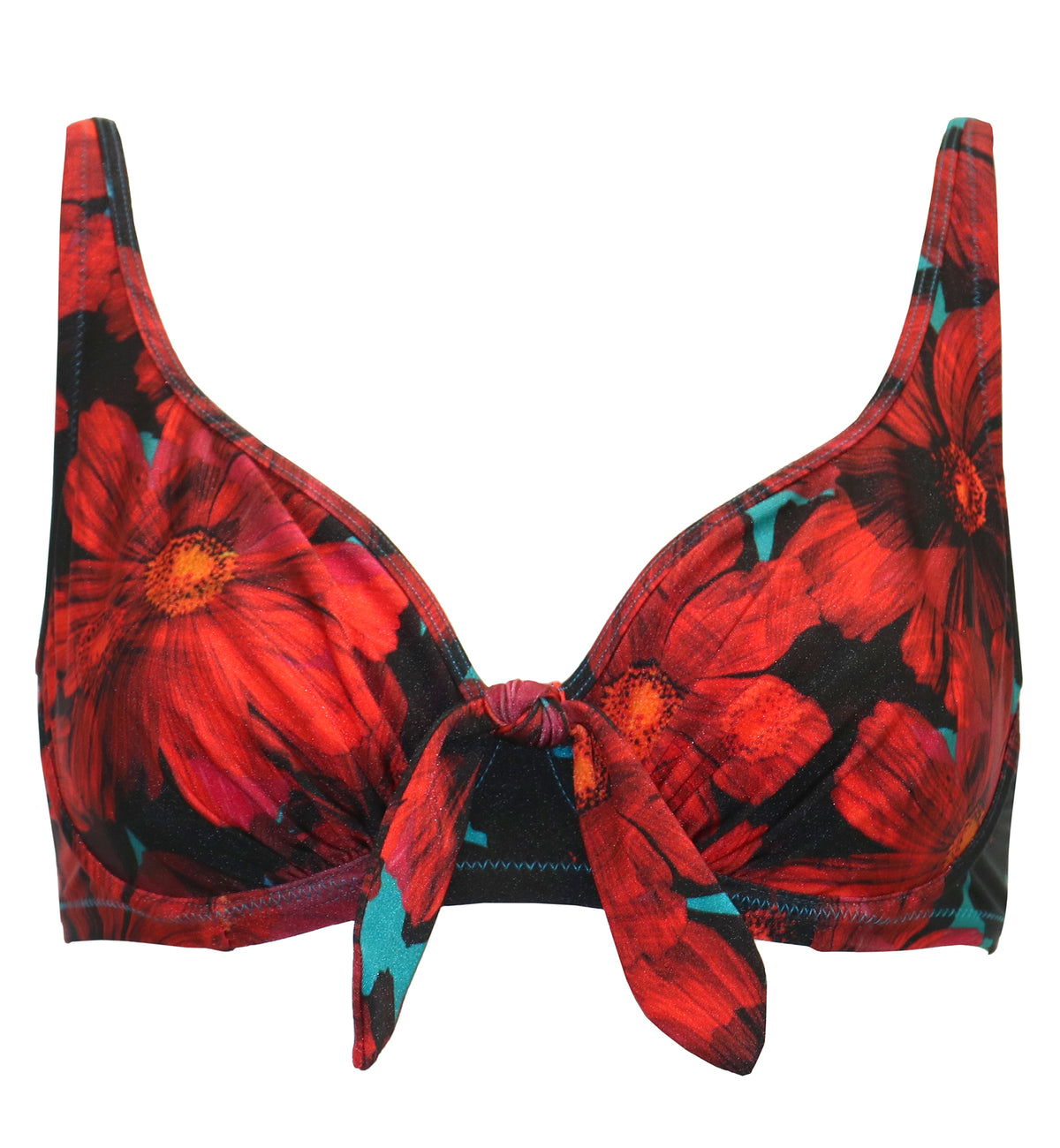 Pour Moi Orchid Luxe Non Padded Underwire Swim Top (12902),32E,Red/Teal - Red/Teal,32E
