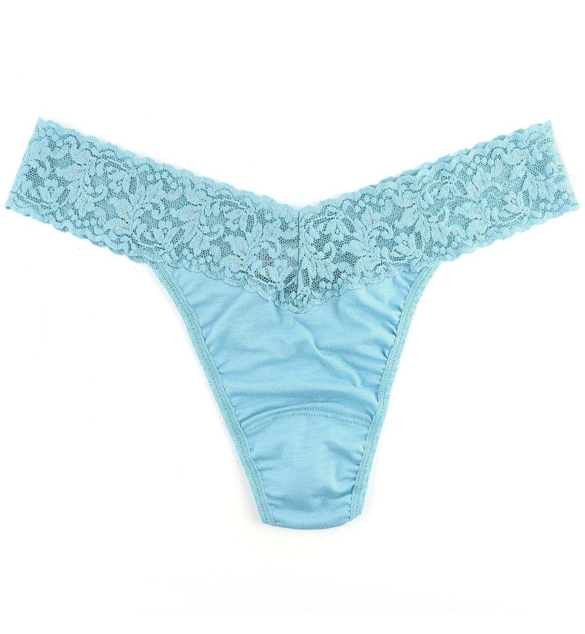 Hanky Panky Original Rise Organic Cotton Thong with Lace (891801),Mineral Blue - Mineral Blue,One Size