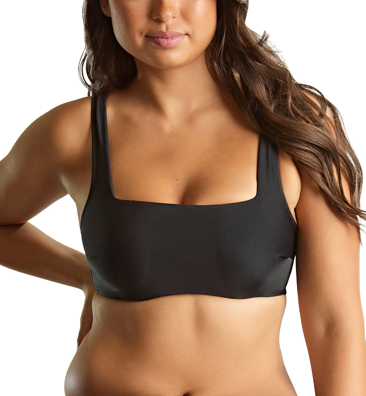 Panache Gina Square Neck Underwire Crop Swim Top (SW1862),30DD,Black - Black,30DD