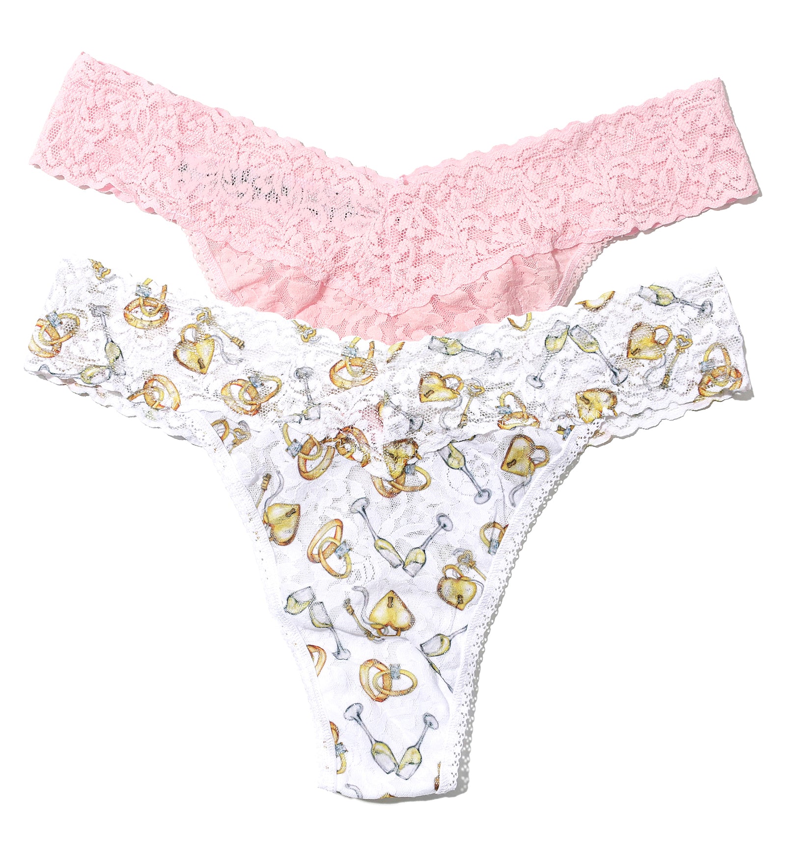 Hanky Panky Bridal Signature Lace Original Rise Thong 2-PACK (48PN2PK),Forever Gold/Bliss Pink - Forever Gold/Bliss Pink,One Size