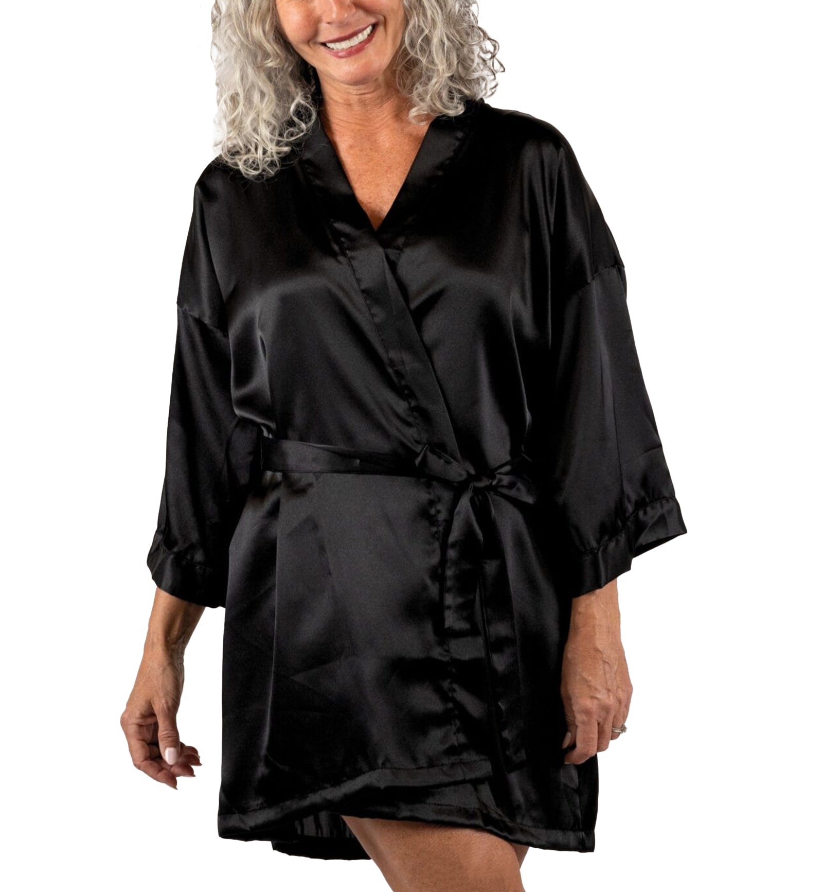 Shadowline Charming Satin Wrap Robe (4510),S/M,Black - Black,S/M