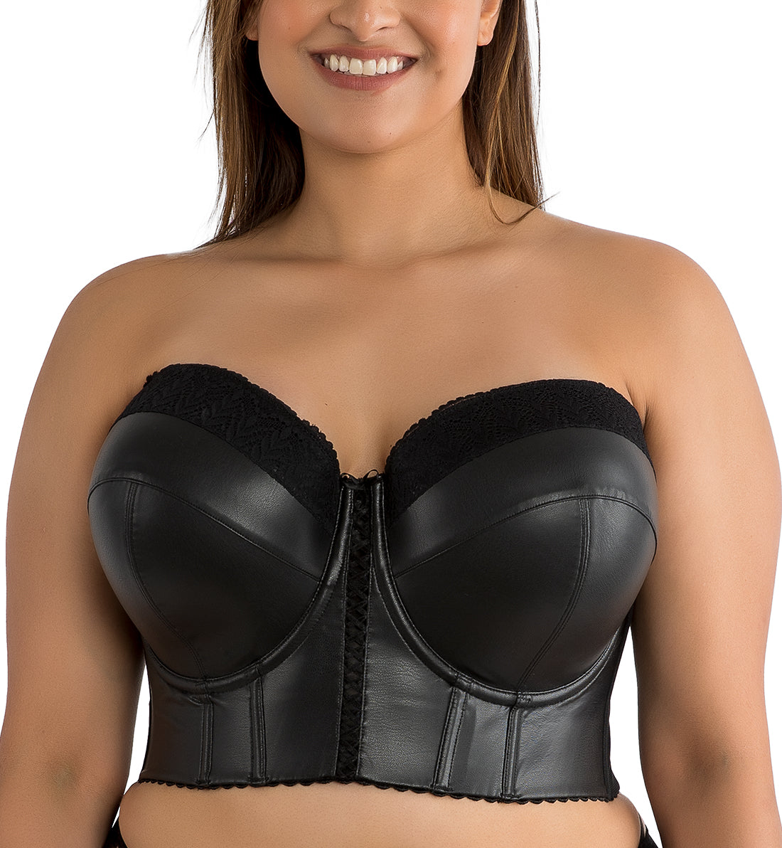 Parfait Stevie Faux Leather Strapless Midi Bustier (P50120),S,Black - Black,Small