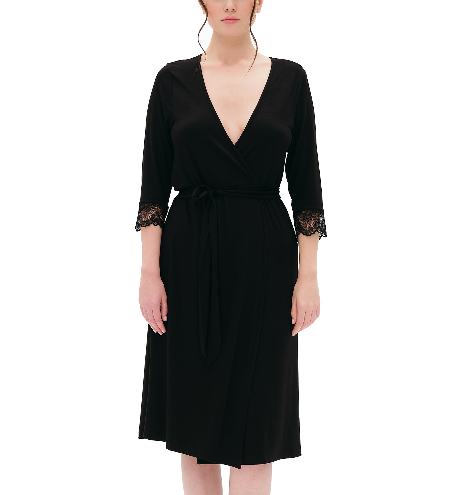effetto Bamboo Basics 3/4 Sleeve Robe (02105),Small,Black - Black,Small