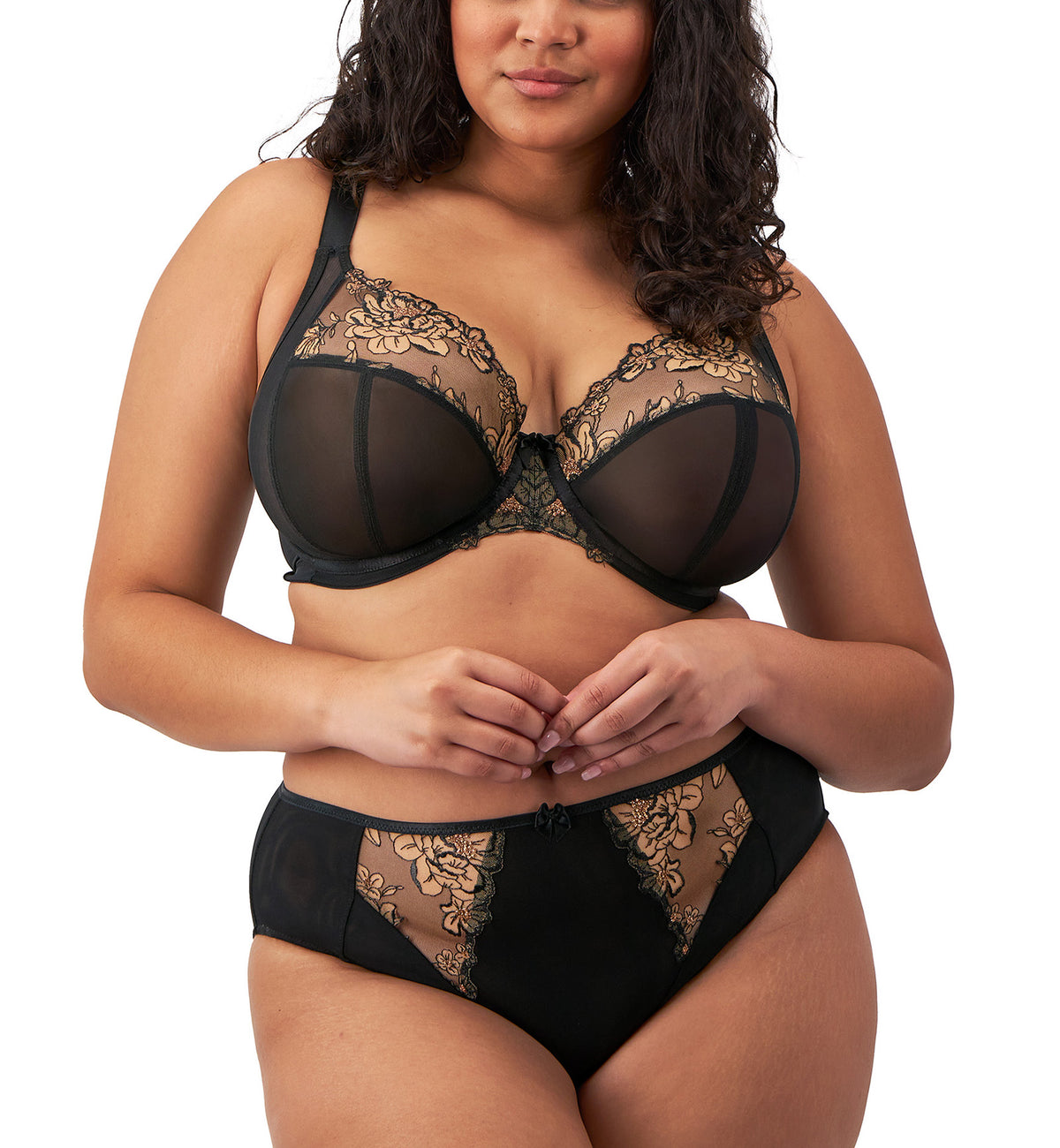 Elomi Teagan Matching High Leg Brief (302653),Small,Black/Almond - Black/Almond,Small