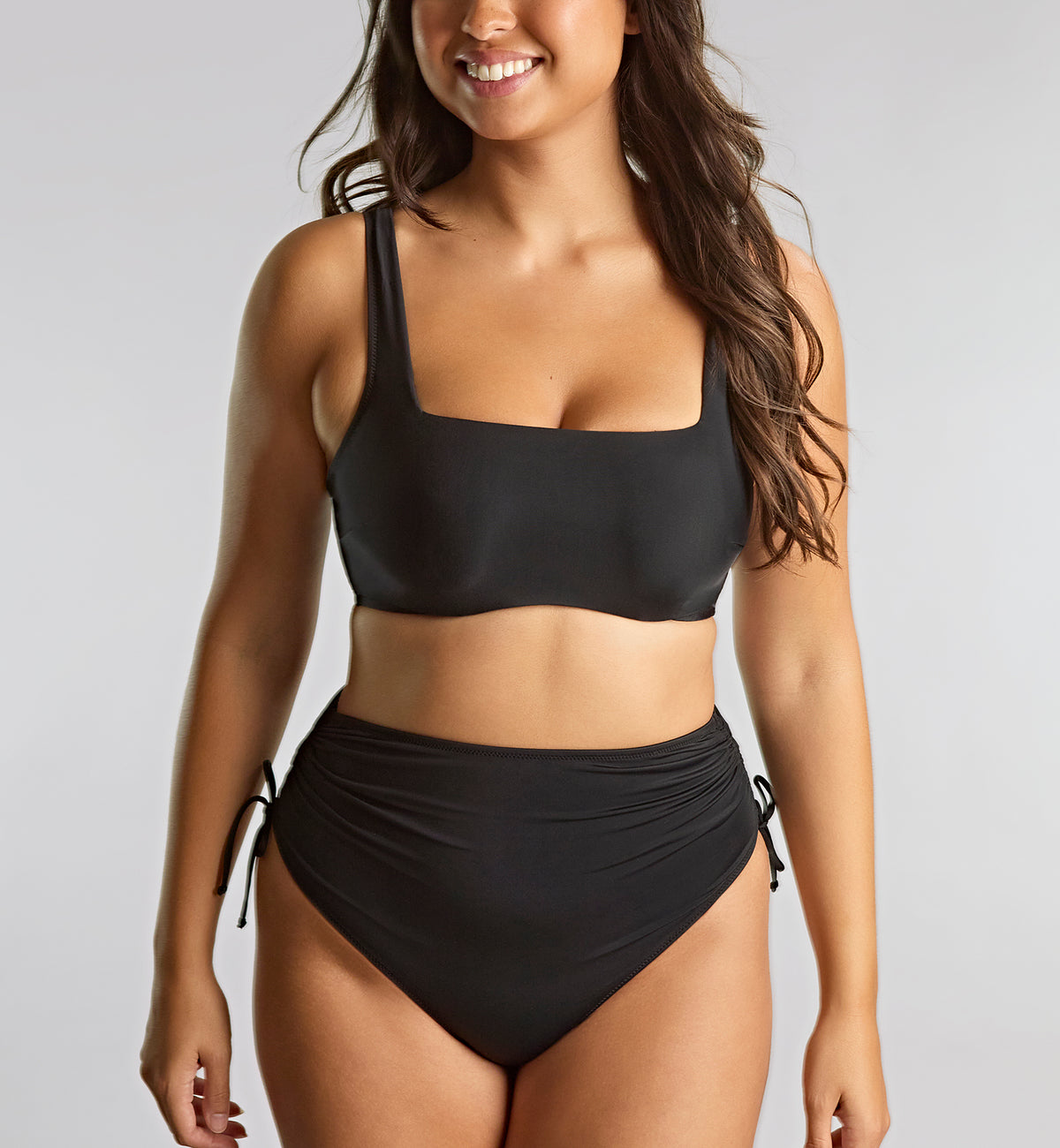 Panache Gina Square Neck Underwire Crop Swim Top (SW1862),30DD,Black - Black,30DD