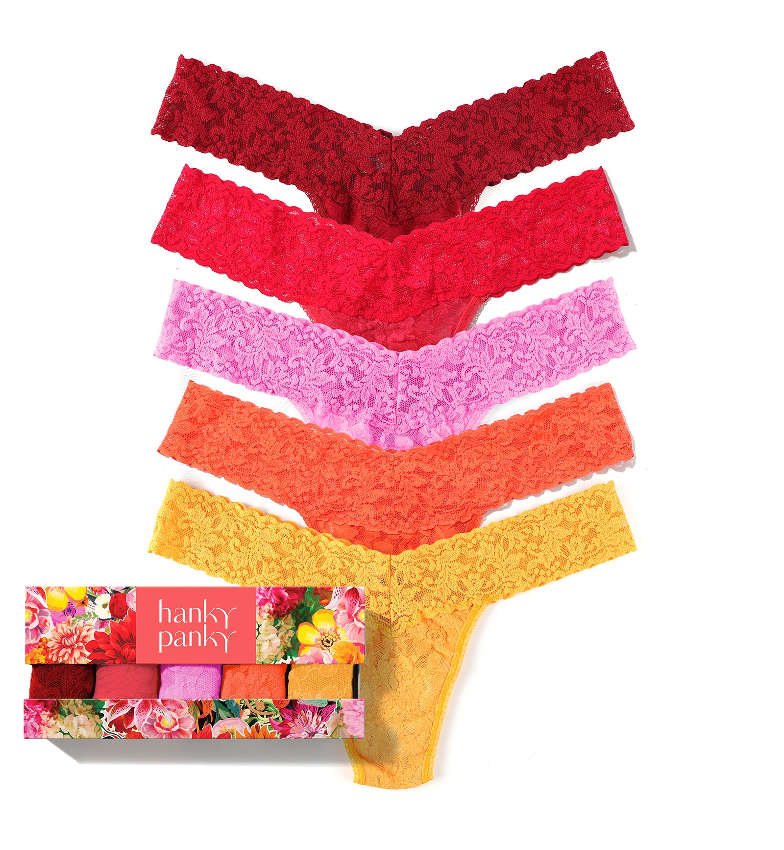 Hanky Panky 5-PACK Signature Lace Low Rise Thong (49115PK),Floramania - Floramania,One Size
