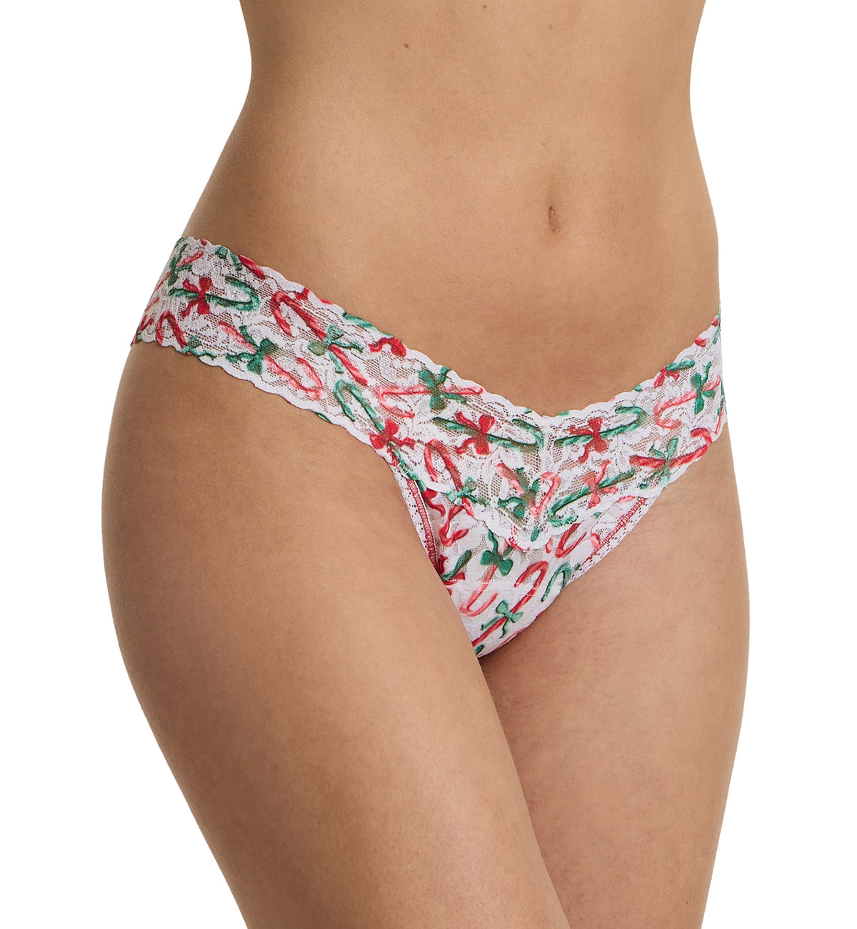 Hanky Panky Signature Lace Printed Low Rise Thong (PR4911P),Candy Cane Delight - Candy Cane Delight,One Size