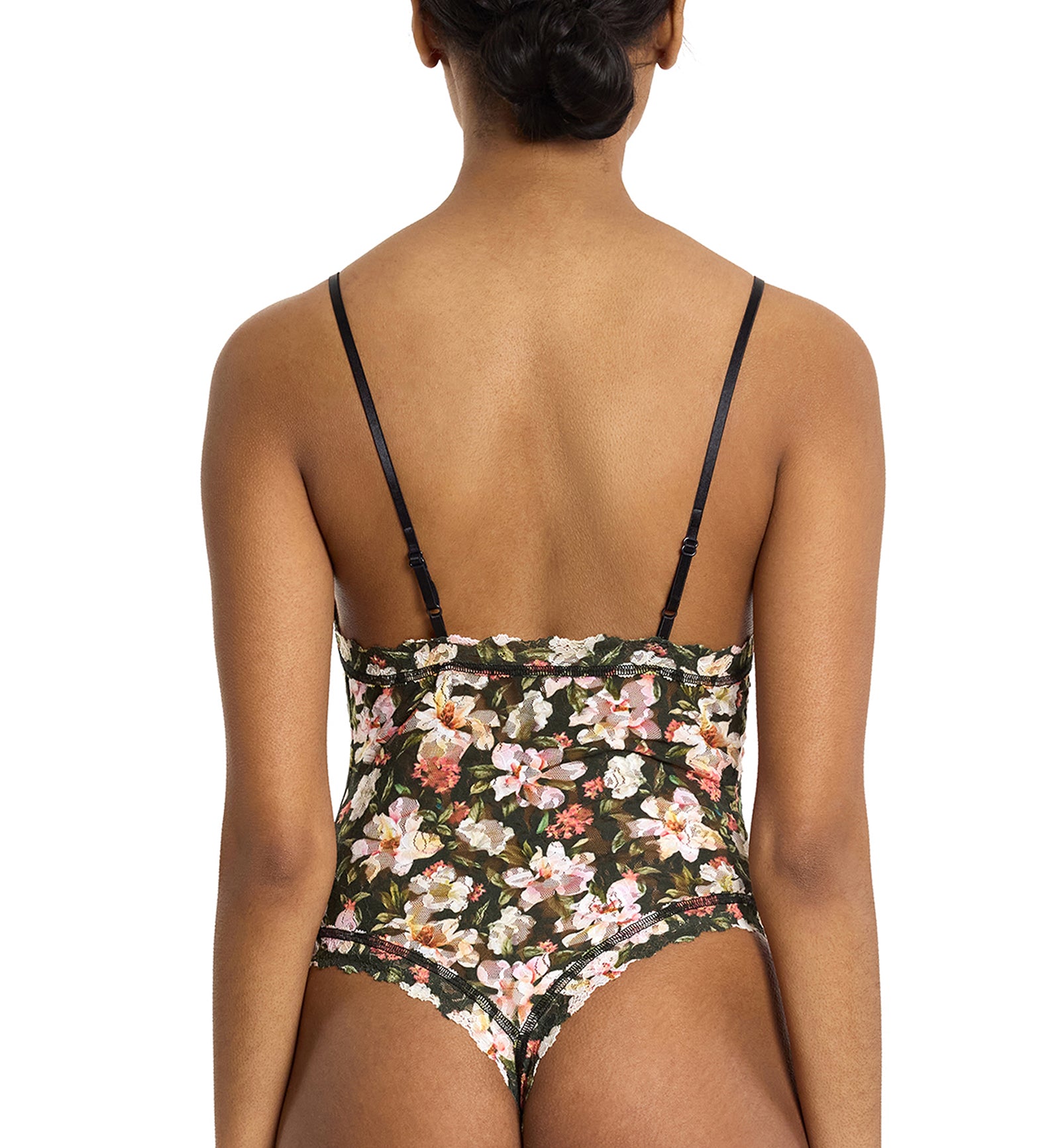 Hanky Panky Signature Lace Printed Thong-Back Bodysuit (PR488451),Small,Dark Room Blooms - Dark Room Blooms,Small