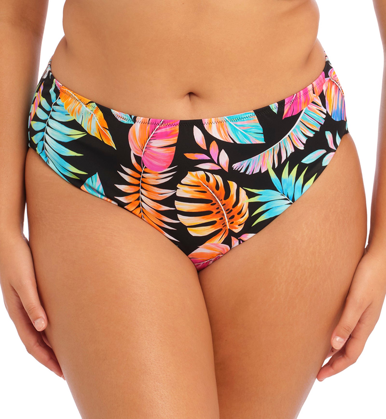 Elomi Tropical Falls Mid Rise Swim Brief (ES801572),UK 14,Black - Black,UK 14