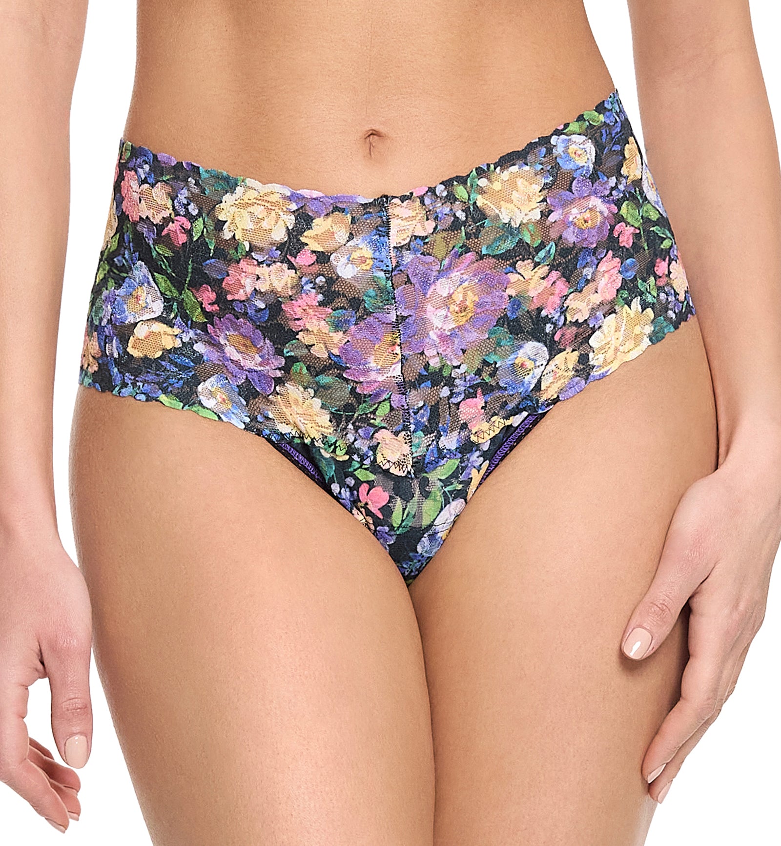 Hanky Panky Printed Retro Lace Thong (PR9K1926),Dream Garden - Dream Garden,One Size