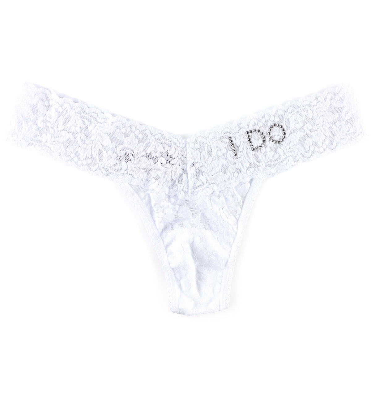 Hanky Panky Bridal I DO Crystal Lace Low Rise Thong (6510),One Size,White - White,One Size