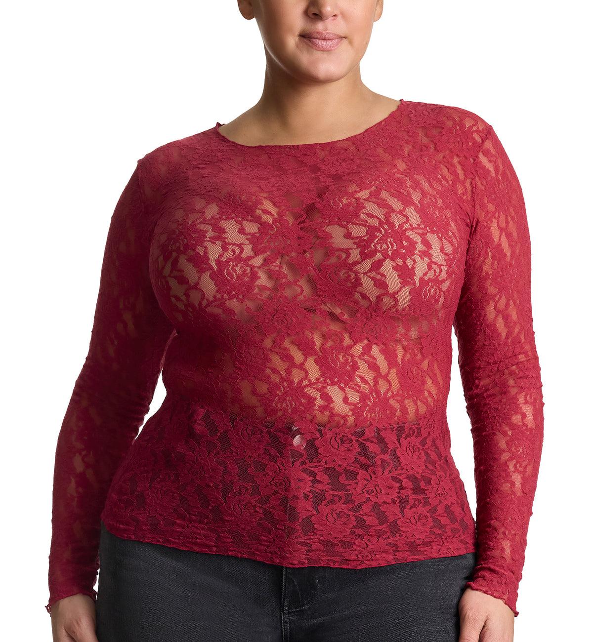Hanky Panky Signature Lace Unlined Long Sleeve Top PLUS (128LX),1X,Wild Berries - Wild Berries,1X