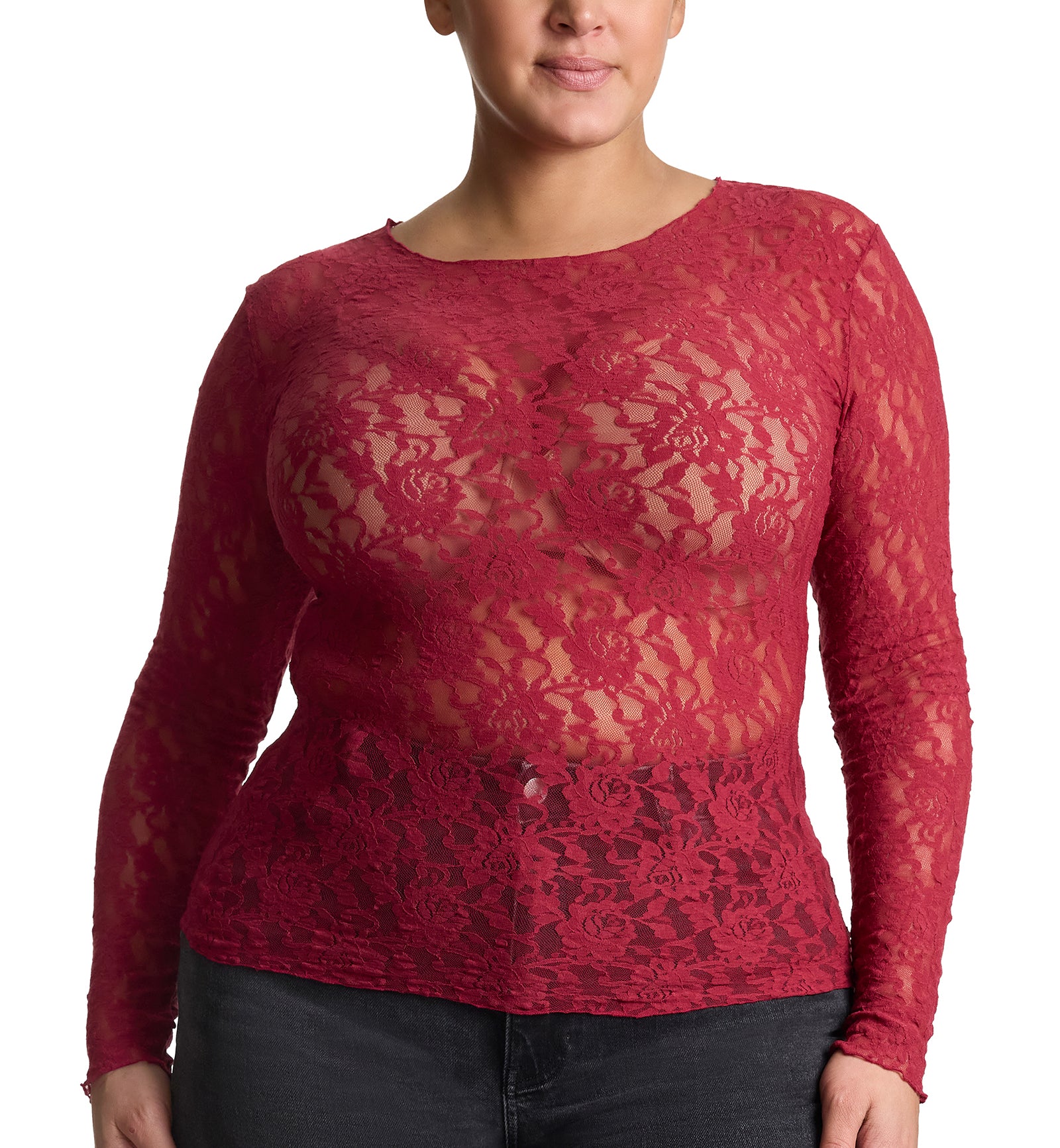 Hanky Panky Signature Lace Unlined Long Sleeve Top PLUS (128LX),1X,Wild Berries - Wild Berries,1X
