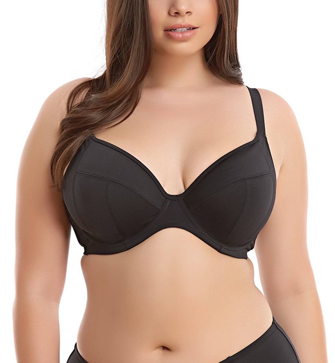 Elomi Essentials Underwire Plunge Swim Bra (ES7504),34HH,Black - Black,34HH