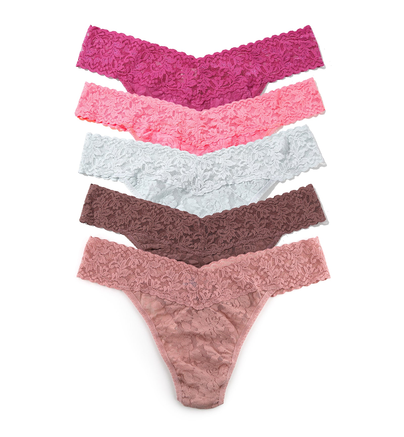 Hanky Panky 5-PACK Signature Lace Original Rise Thong (48115PK),Dark Room Blooms - Dark Room Blooms,One Size