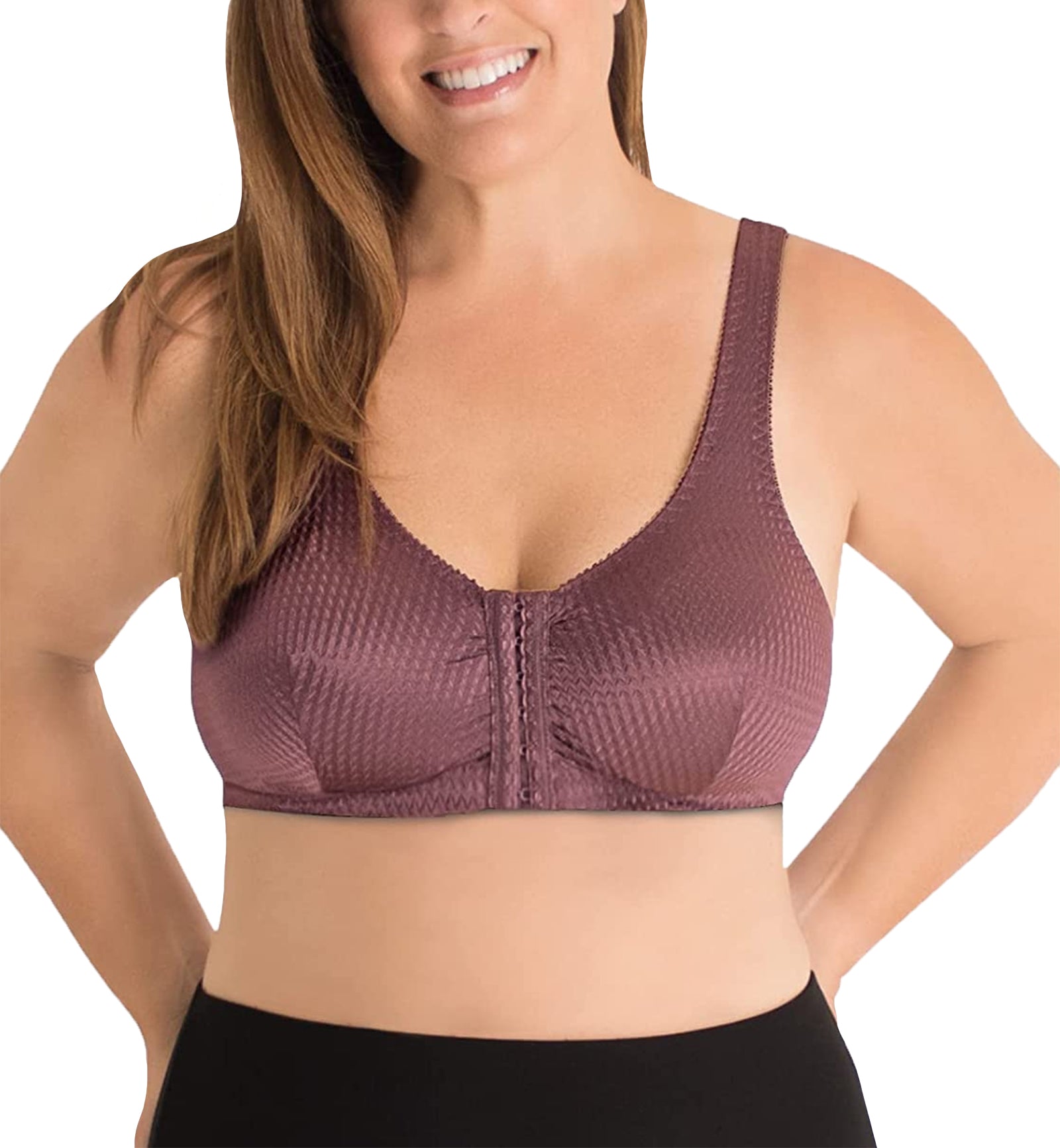 Leading Lady Marlene Zig-Zag Nylon Front Closure Bra (151),38 B/C/D,Wistful Mauve - Wistful Mauve,38 B/C/D