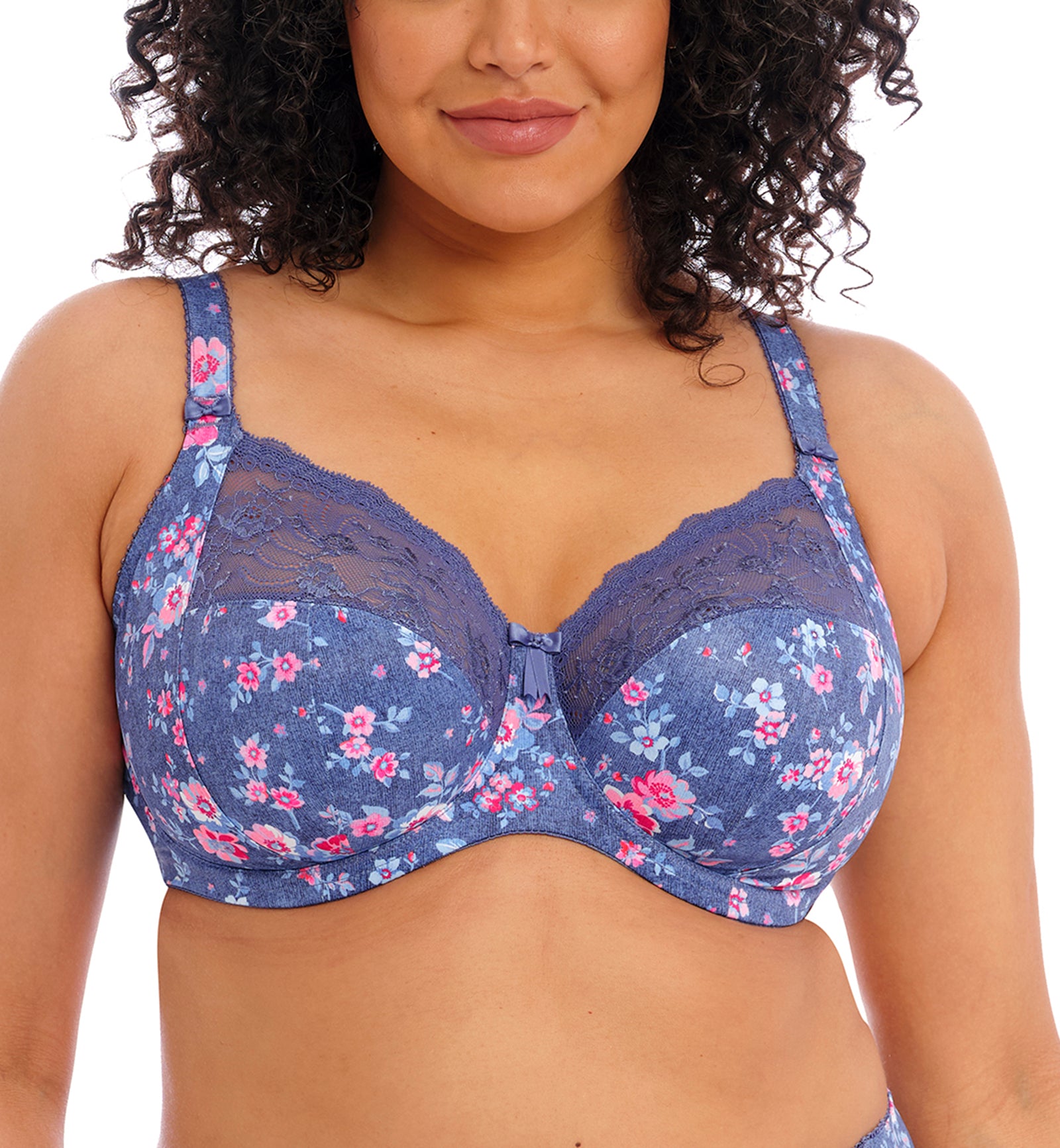 Elomi Morgan Stretch Lace Banded Underwire Bra (4110),32GG,Denim Floral - Denim Floral,32GG