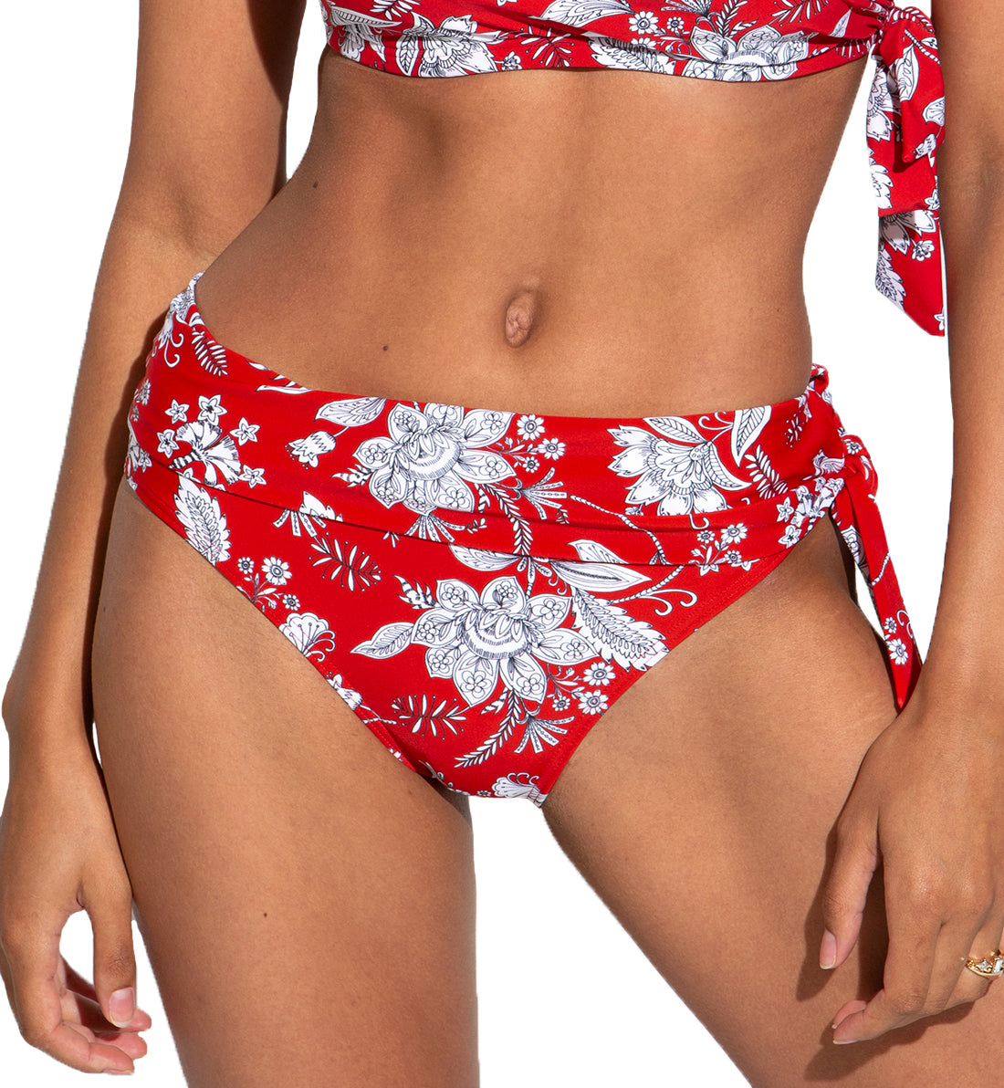 Pour Moi Freedom Tie Fold Over Swim Brief (25503),Small,Red/White - Red/White,Small