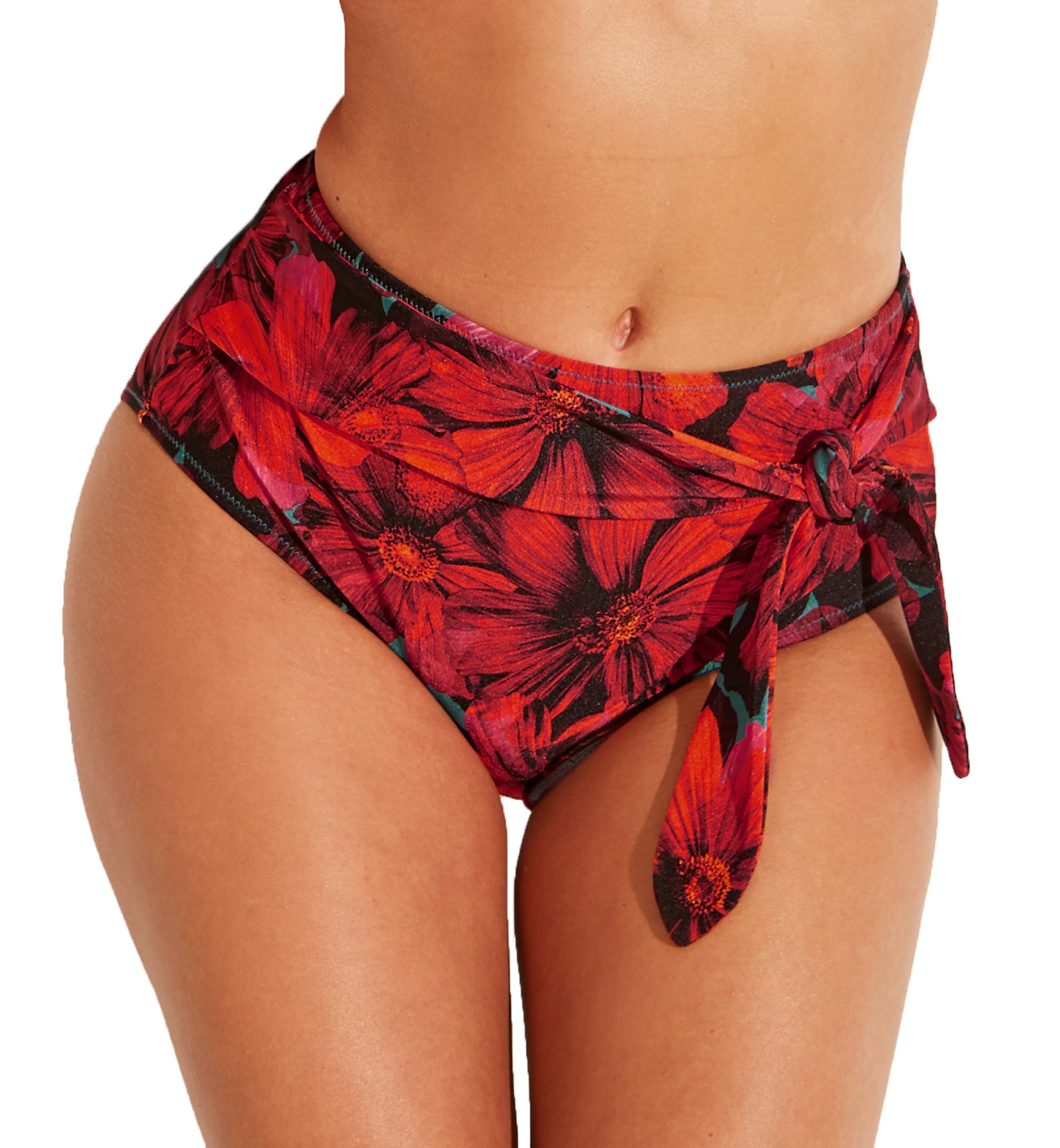 Pour Moi Orchid Luxe High Waist Control Swim Brief (12905),2XL,Red/Teal - Red/Teal,2XL