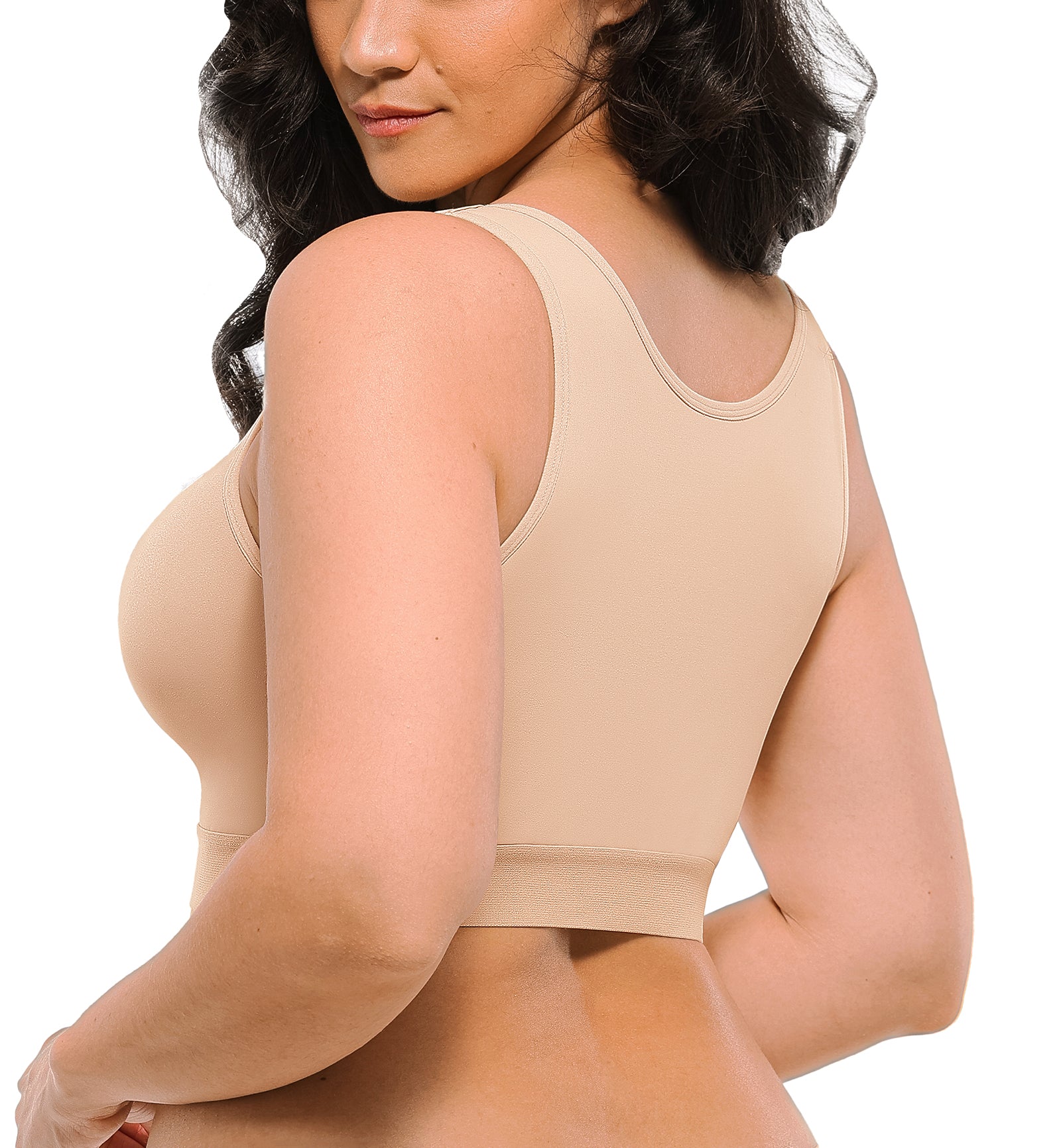 SHAPELLX Bare Essentials AirSlim Unlined Wireless Back Support Bra (WSHb53004),Small,Beige - Beige,Small