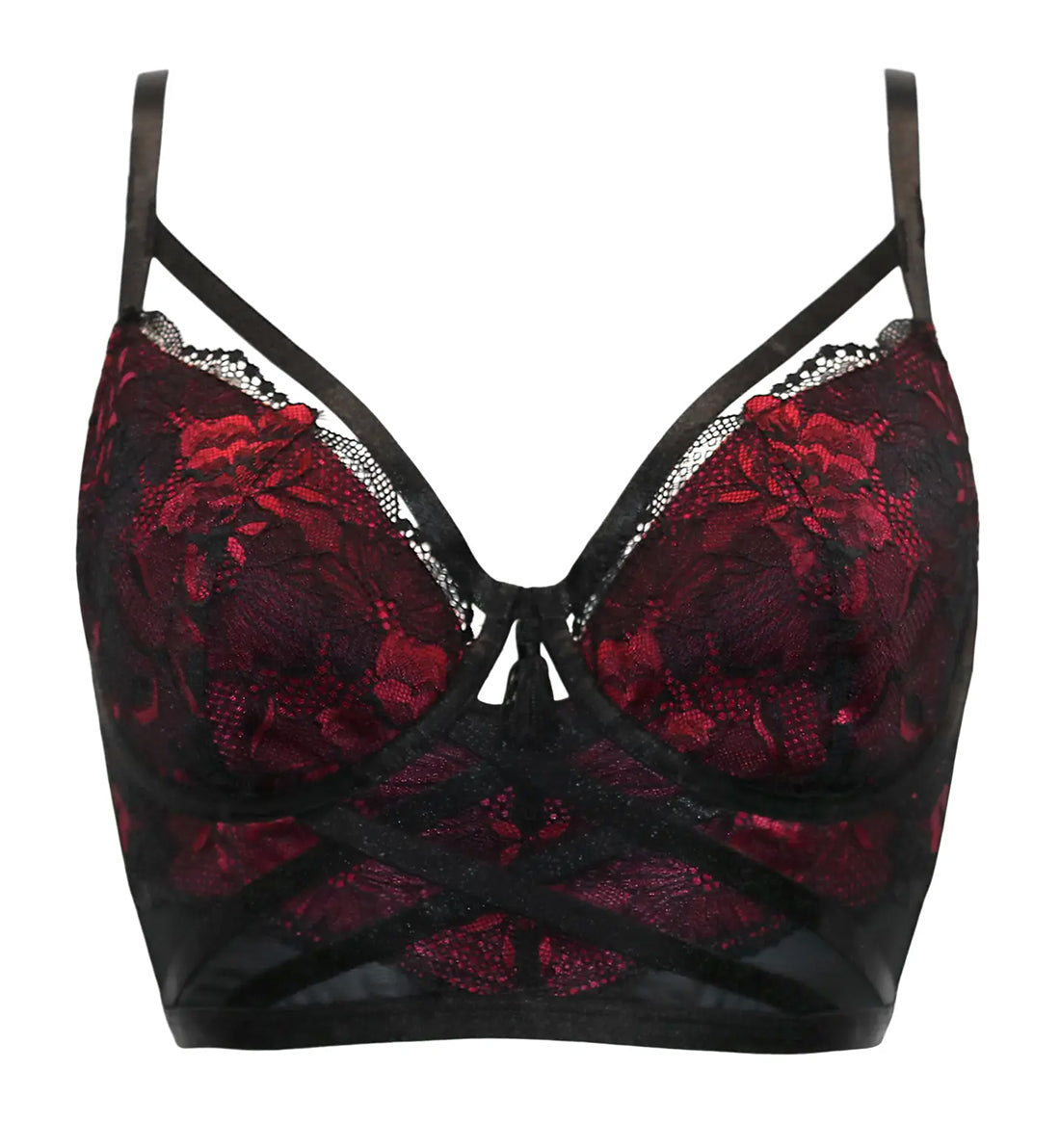 Pour Moi After Hours Padded Longline Underwire Bra (27501),32D,Red/Black - Red/Black,32D