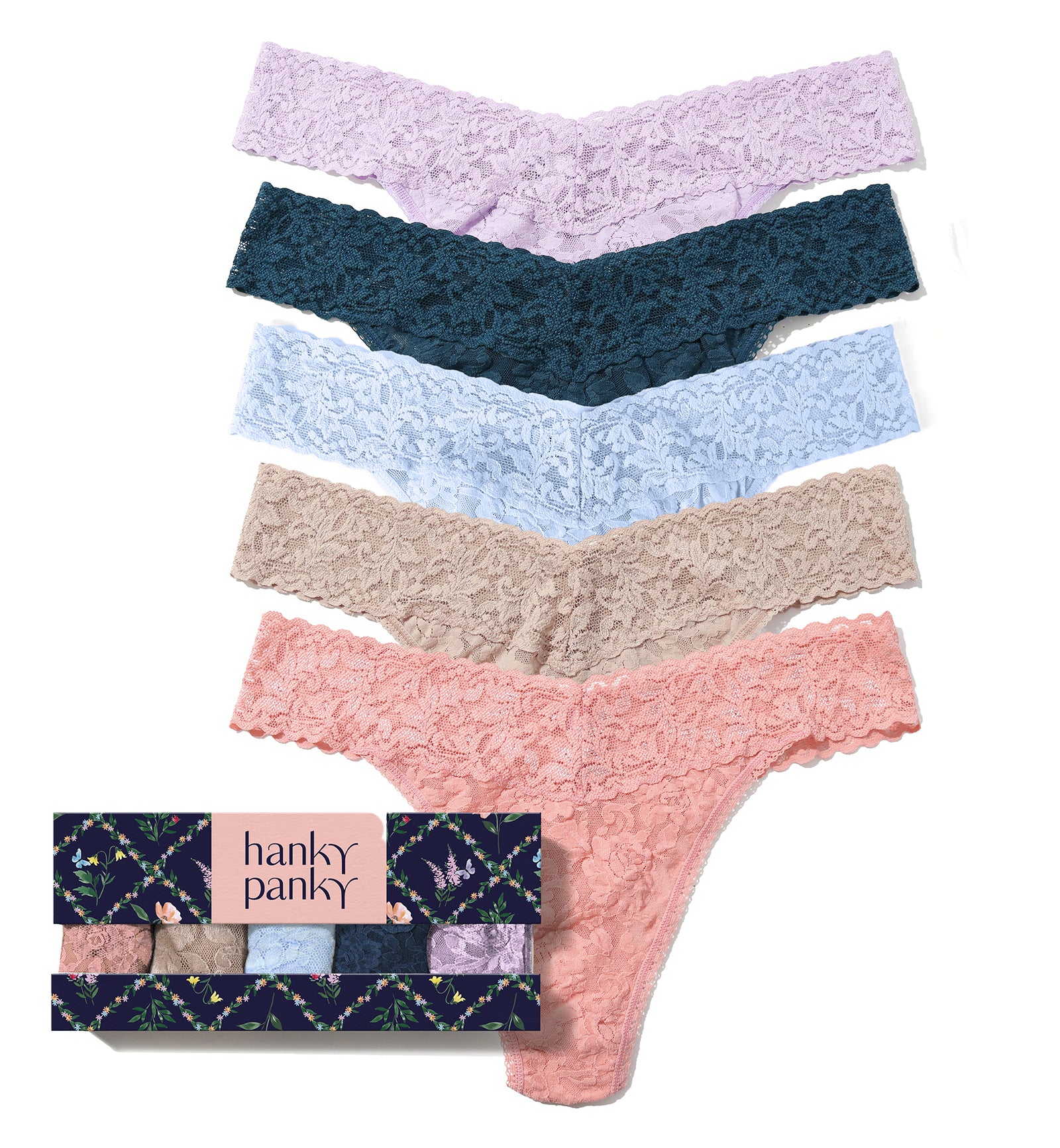 Hanky Panky 5-PACK Signature Lace Original Rise Thong (48115PK),Everlasting - Everlasting,One Size