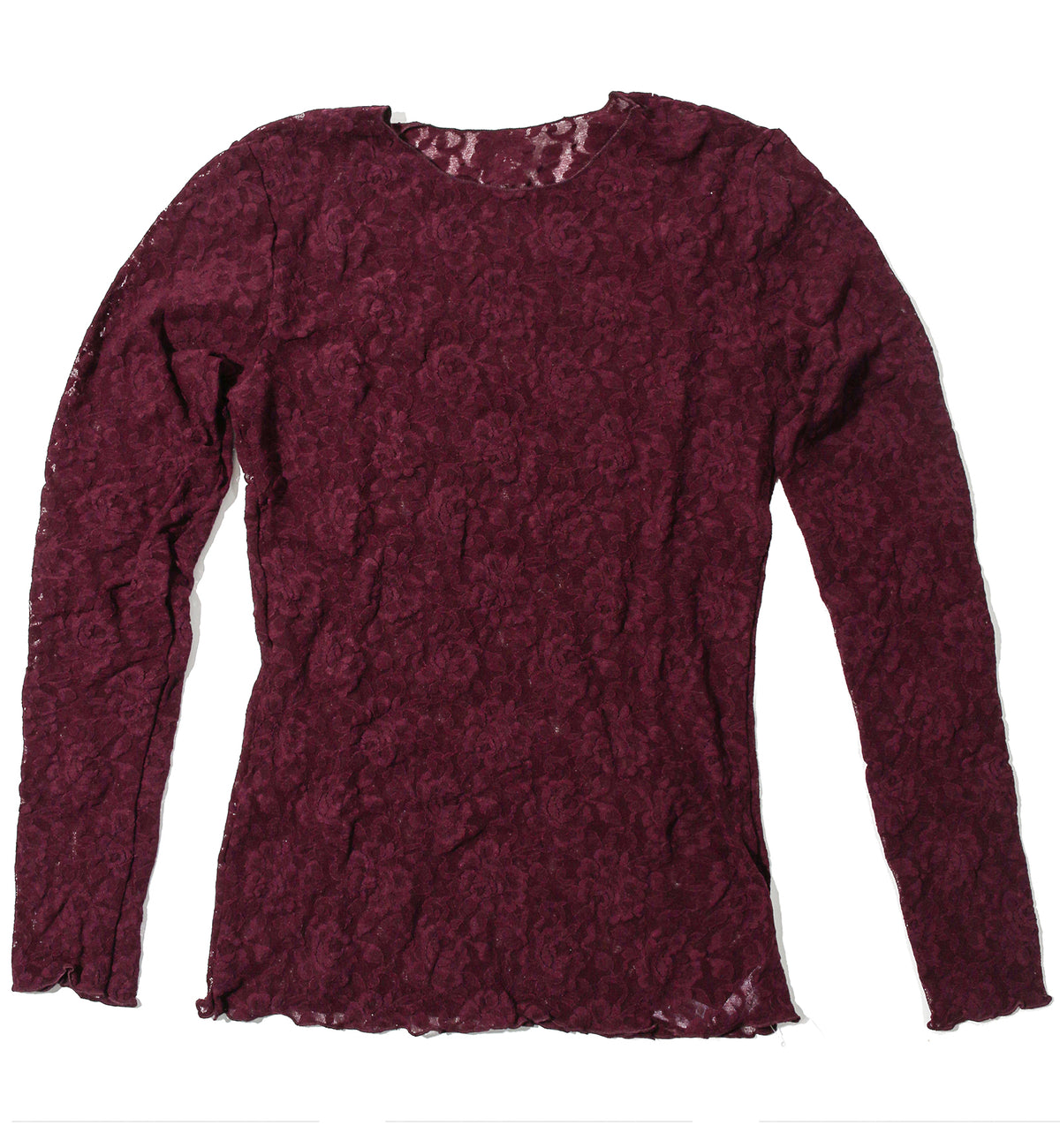 Hanky Panky Signature Lace Unlined Long Sleeve Top (128L),Large,Dried Cherry - Dried Cherry,Large
