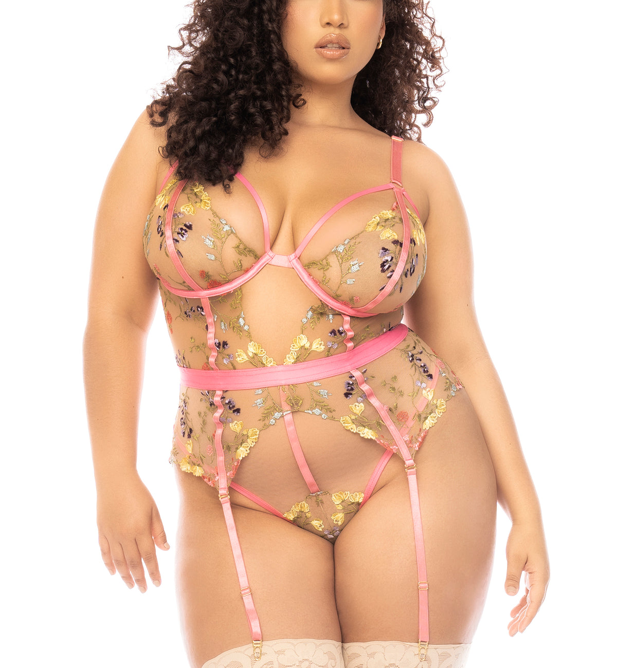 Mapale Sydney Underwire Bodysuit PLUS (8821X),1X/2X,Pink Garden - Pink Garden,1X/2X