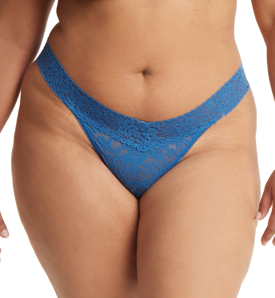 Hanky Panky Daily Lace Original Rise Thong PLUS (771101XP),Storm Cloud Blue - Storm Cloud Blue,One Size