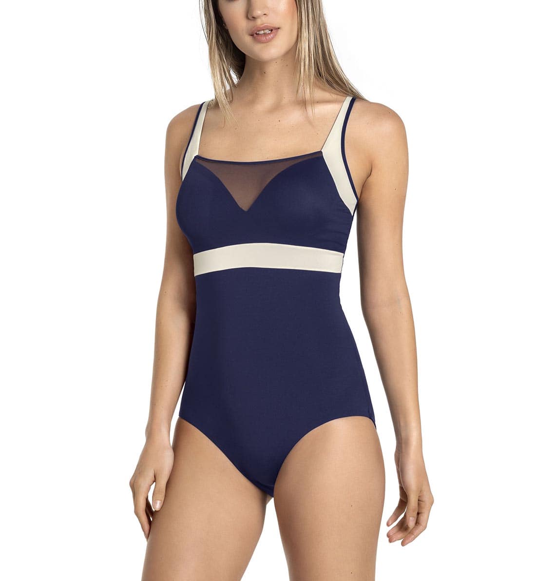 Leonisa Sporty Shaping One Piece Swimsuit (190978),Medium,Dark Blue - Dark Blue,Medium