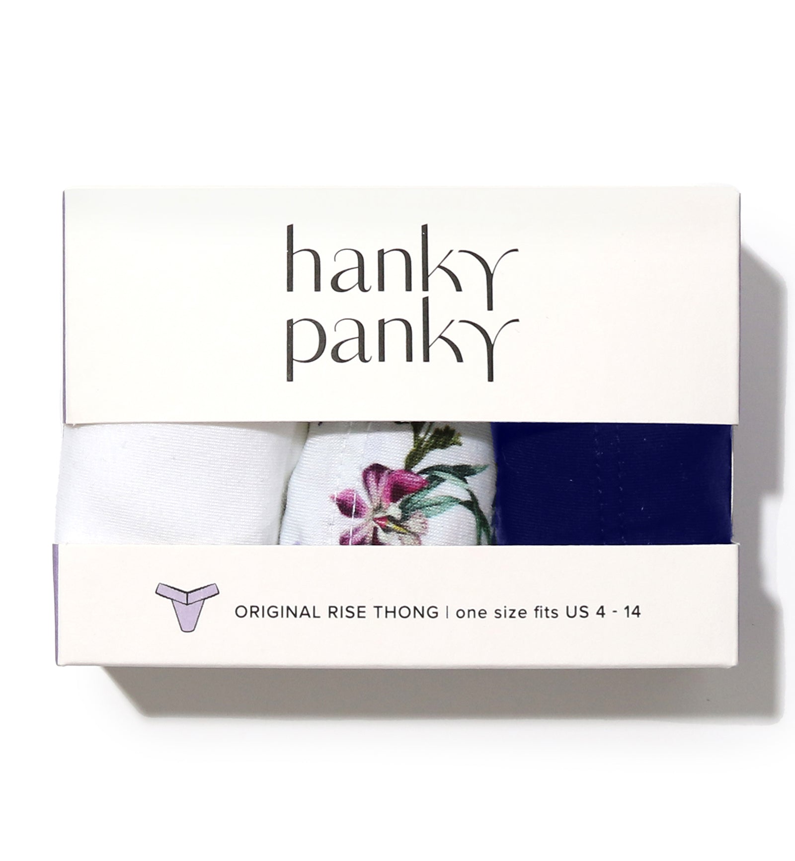 Hanky Panky 3-PACK Original Rise Cotton Thong (8918013PK),Flower Crown - White/Flower Crown/Navy,One Size