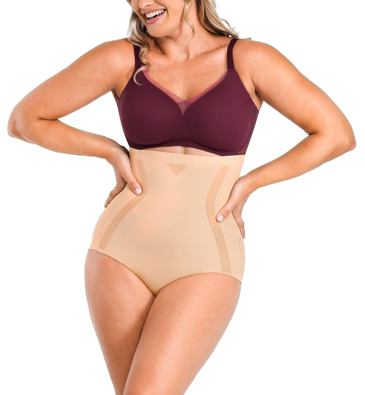 SHAPELLX INNER ARMOR Contour Comfy High-Waisted Smoothing Brief (MT250033),Small,Beige - Beige,Small
