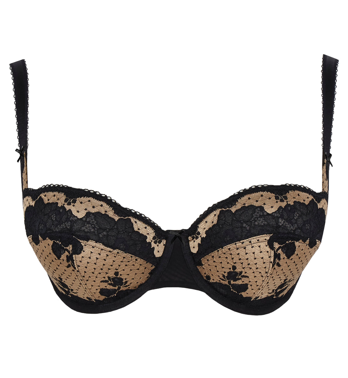 Panache Clara Demi Balcony Underwire Bra (7256),28F,Black/Vintage Gold - Black/Vintage Gold,28F