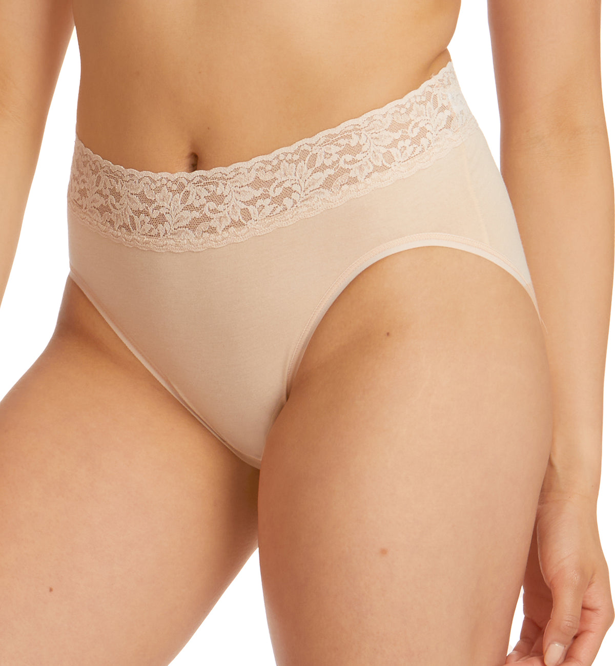 Hanky Panky Cotton French Brief with Lace (892461),Small,Chai - Chai,Small
