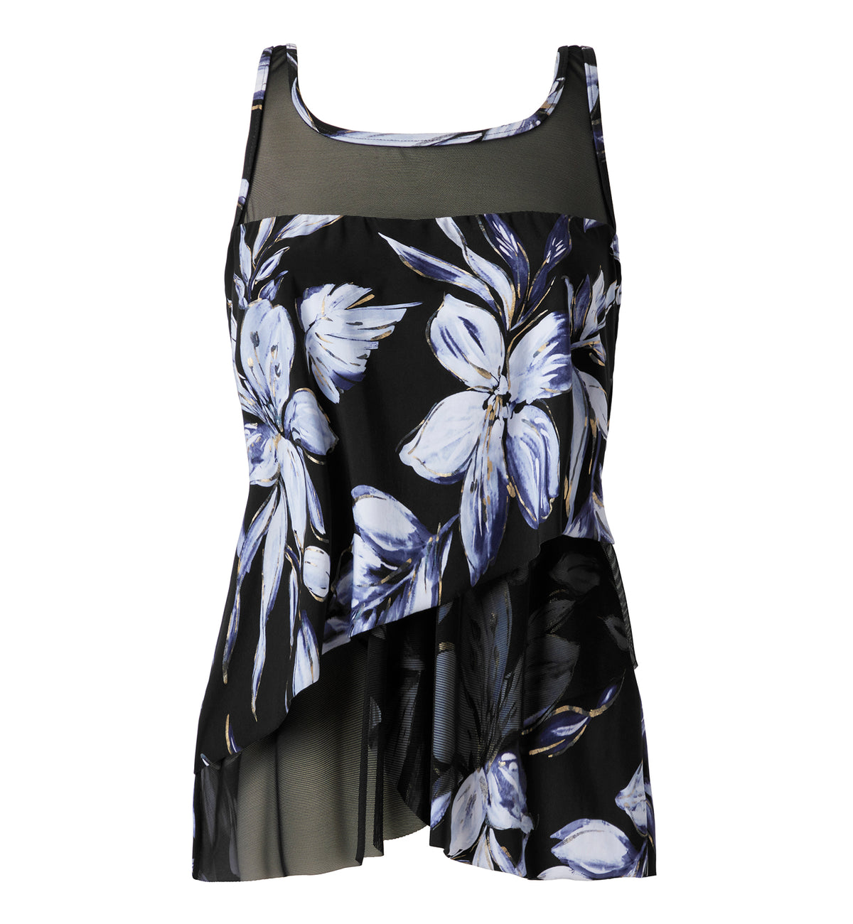 Miraclesuit Fiore Di Luna Mirage Underwire Tankini Top (6566441),10,Black/White - Black/White,10DD