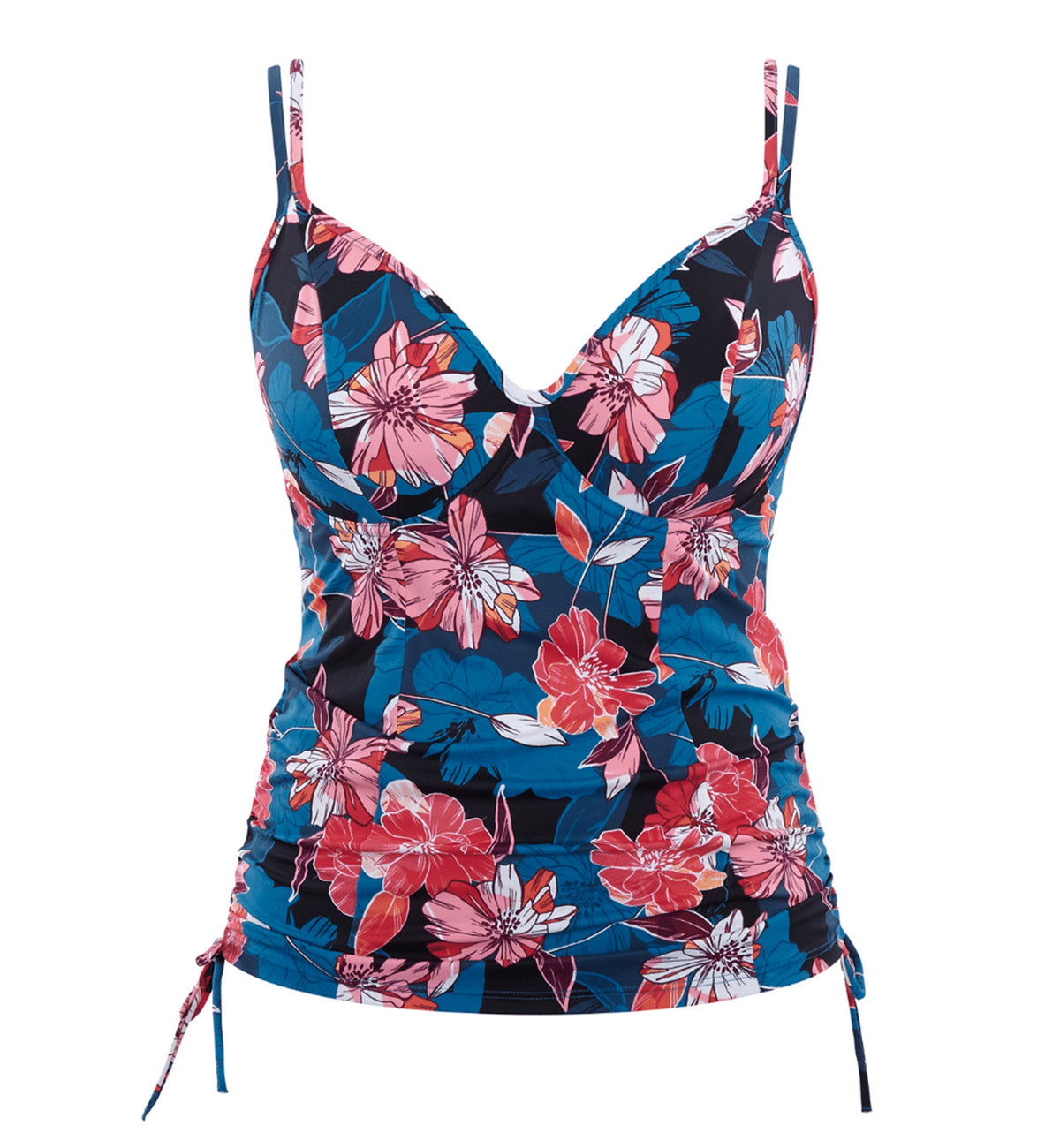 Panache Anya Riva Print Adjustable Side Underwire Tankini (SW1401),32HH,Blue/Floral - Blue/Floral,32HH