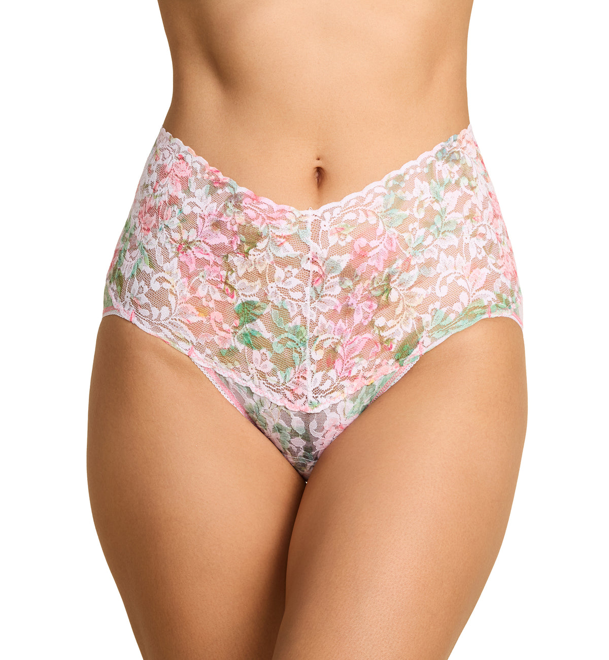 Hanky Panky Retro Lace Printed V-kini (PR9K2124),Small,Rococo Rose - Rococo Rose,Small