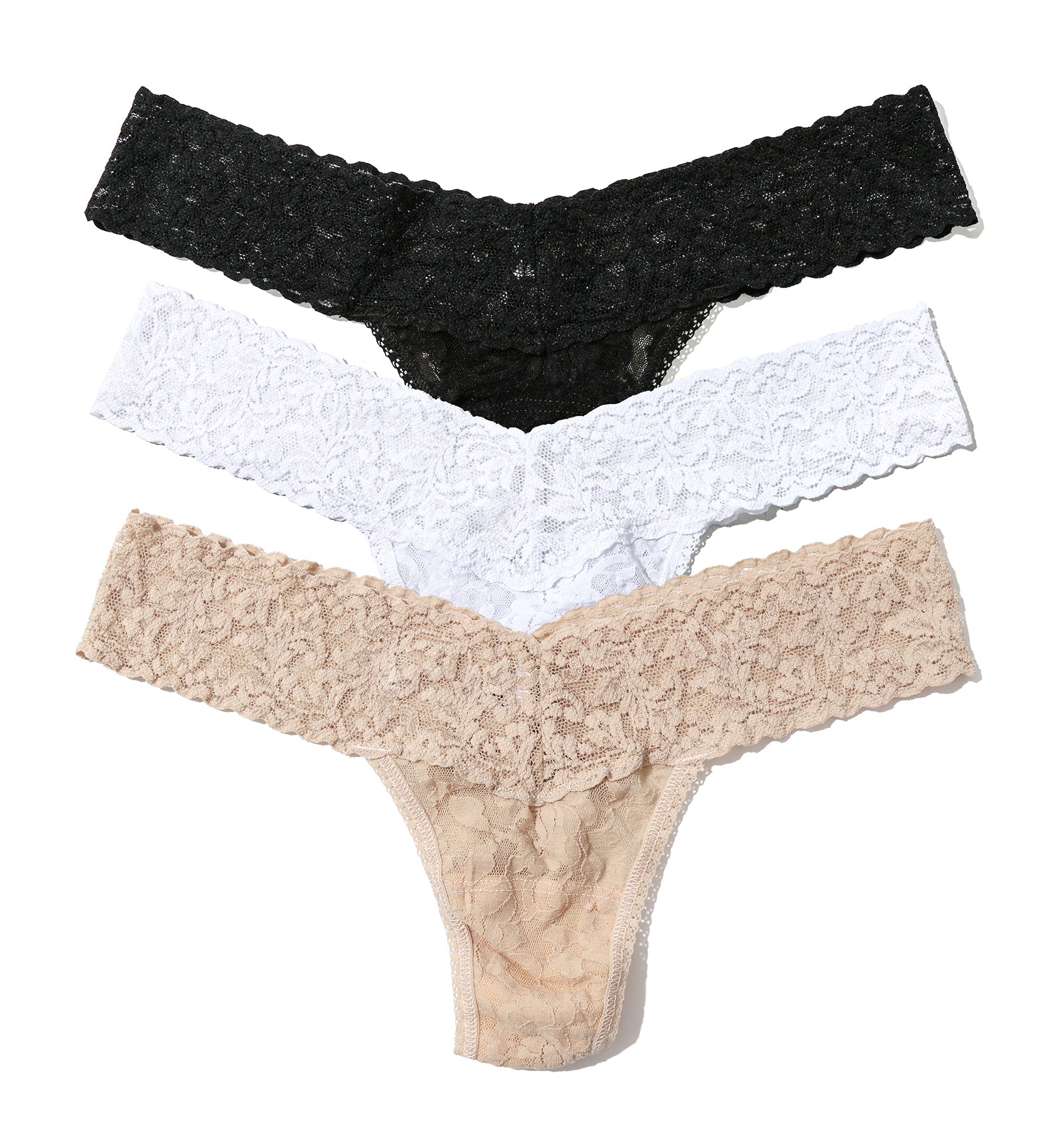 Hanky Panky 3-PACK Signature Lace Low Rise Thong (49113PK),Black/Chai/White - Black/Chai/White,One Size