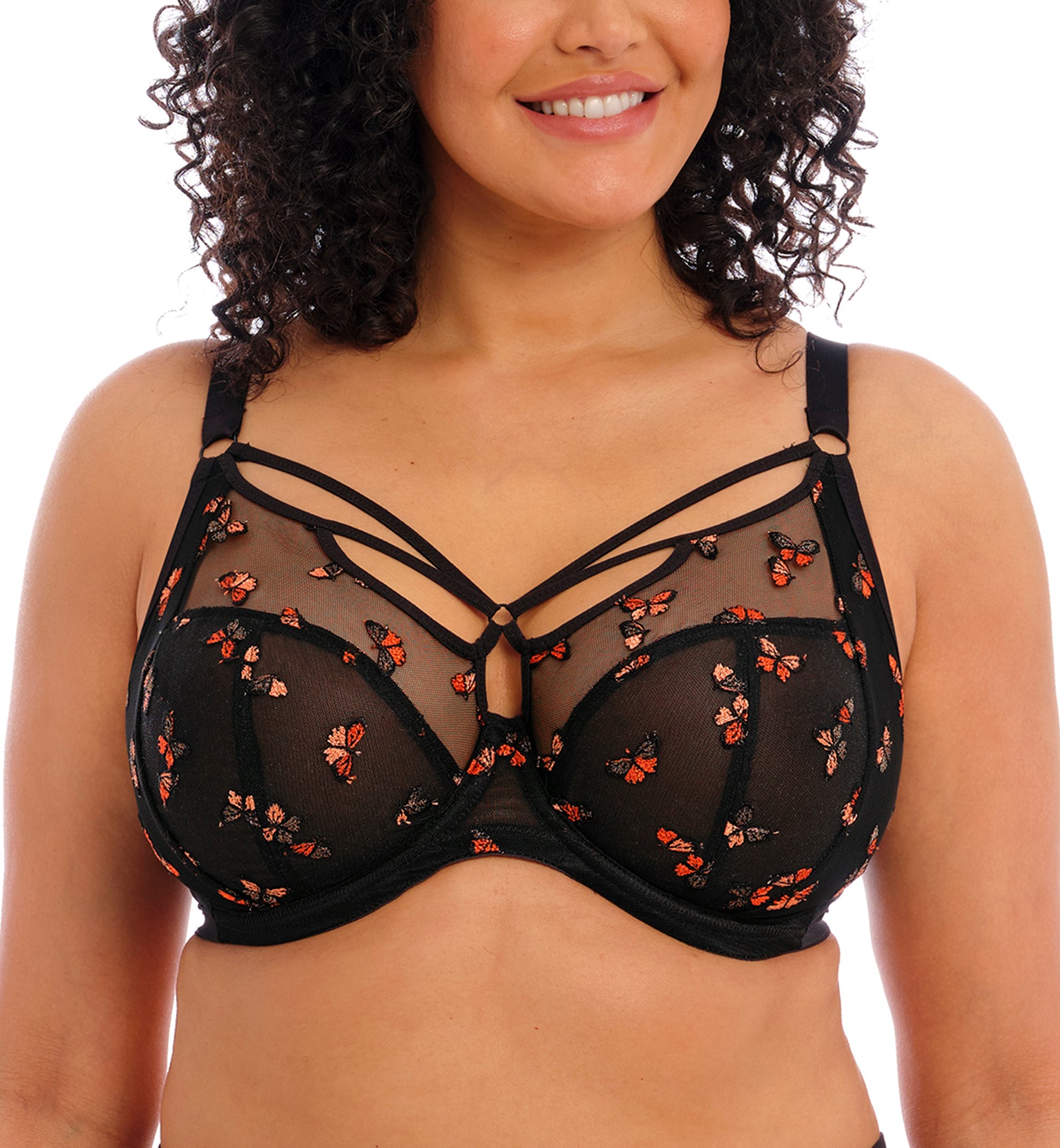 Elomi Sachi Strappy Plunge Underwire Bra (4353),32GG,Black Butterfly - Black Butterfly,32GG